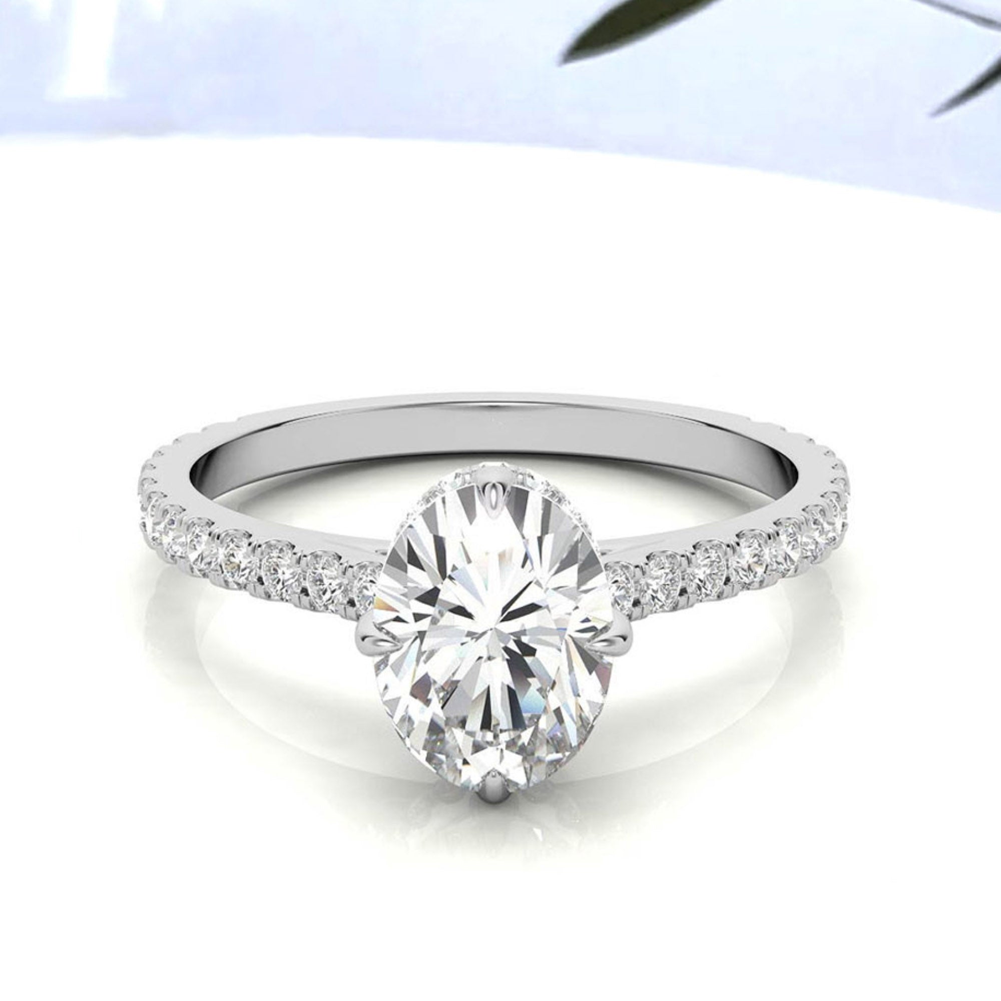 Oval-Cut Pavé White Gold-Plated Adjustable 925 Sterling Silver Elegant Engagement Ring For Women