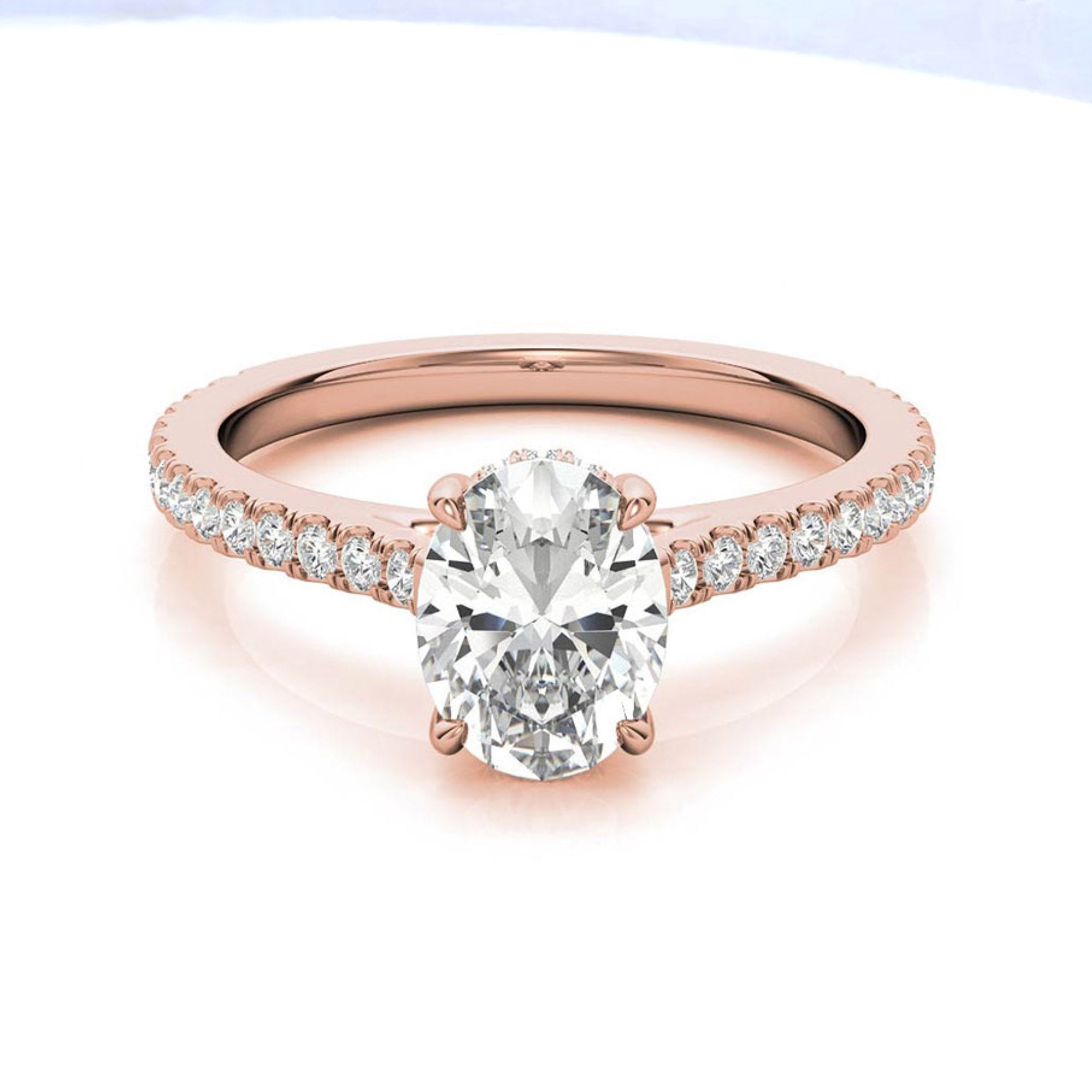 Elegant Classic  Sterling Silver Adjustable Oval Cut Zircon Pave Set Rose Gold Engagement Ring For Women