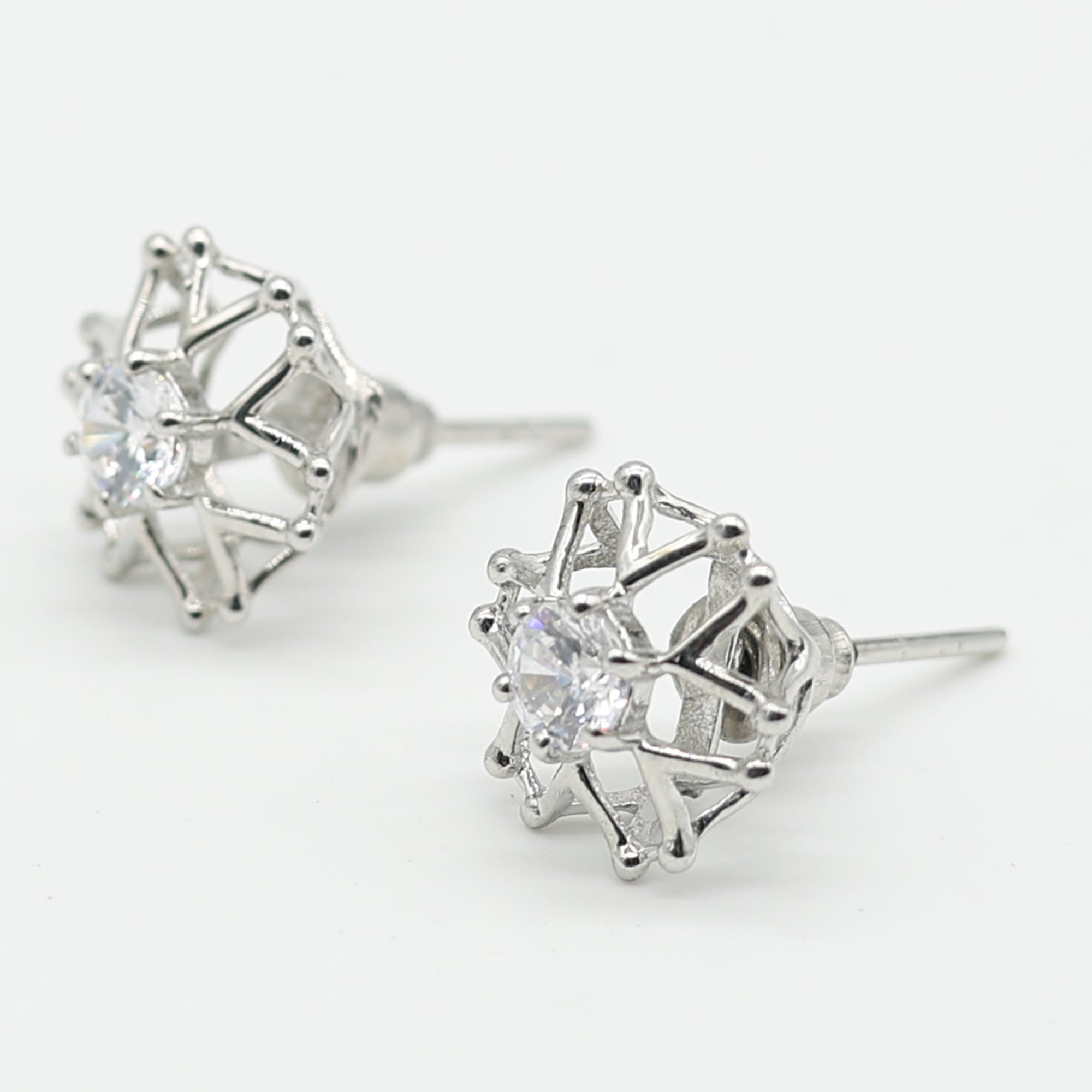 Starburst Geometric Silver Stud Earrings