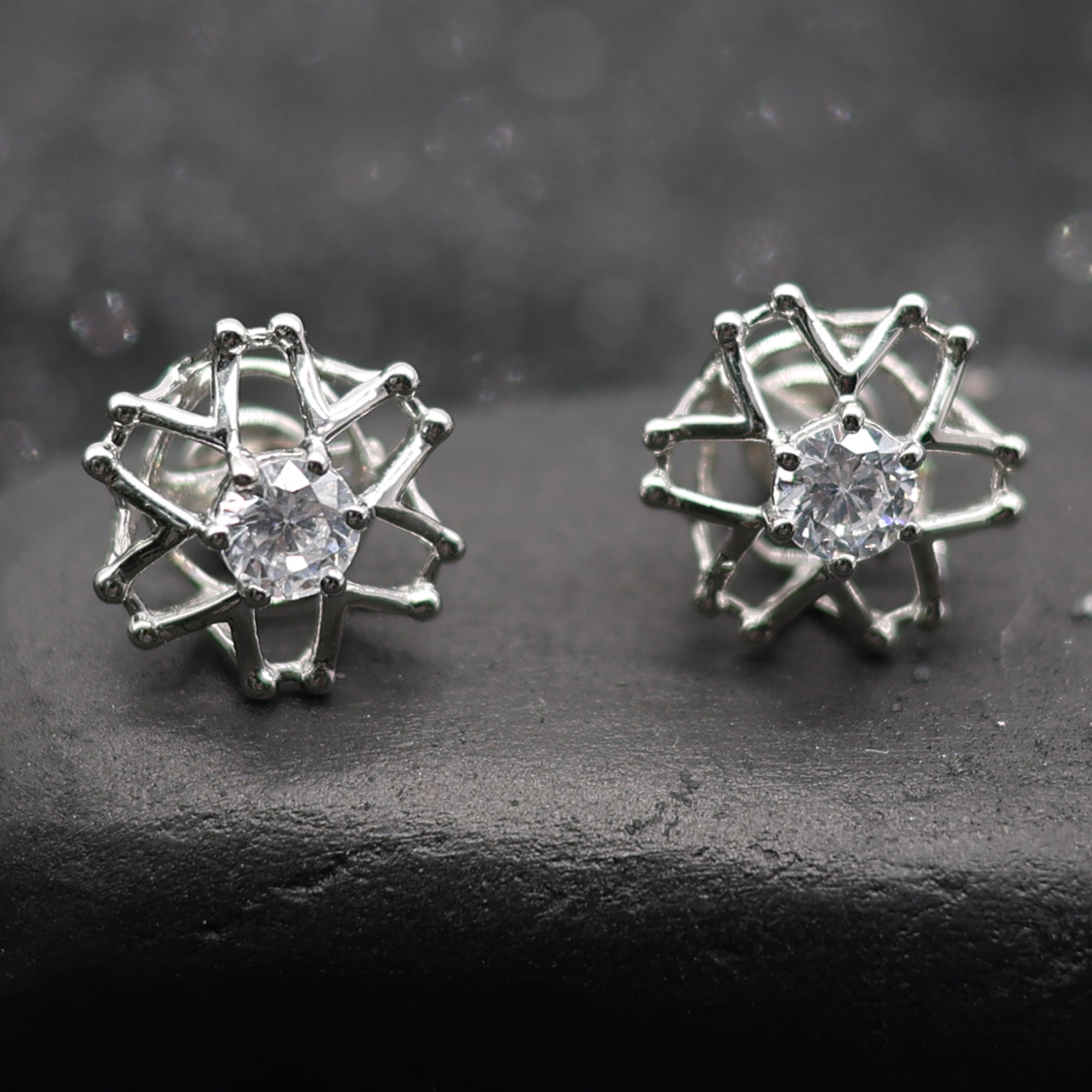 Starburst Geometric Silver Stud Earrings