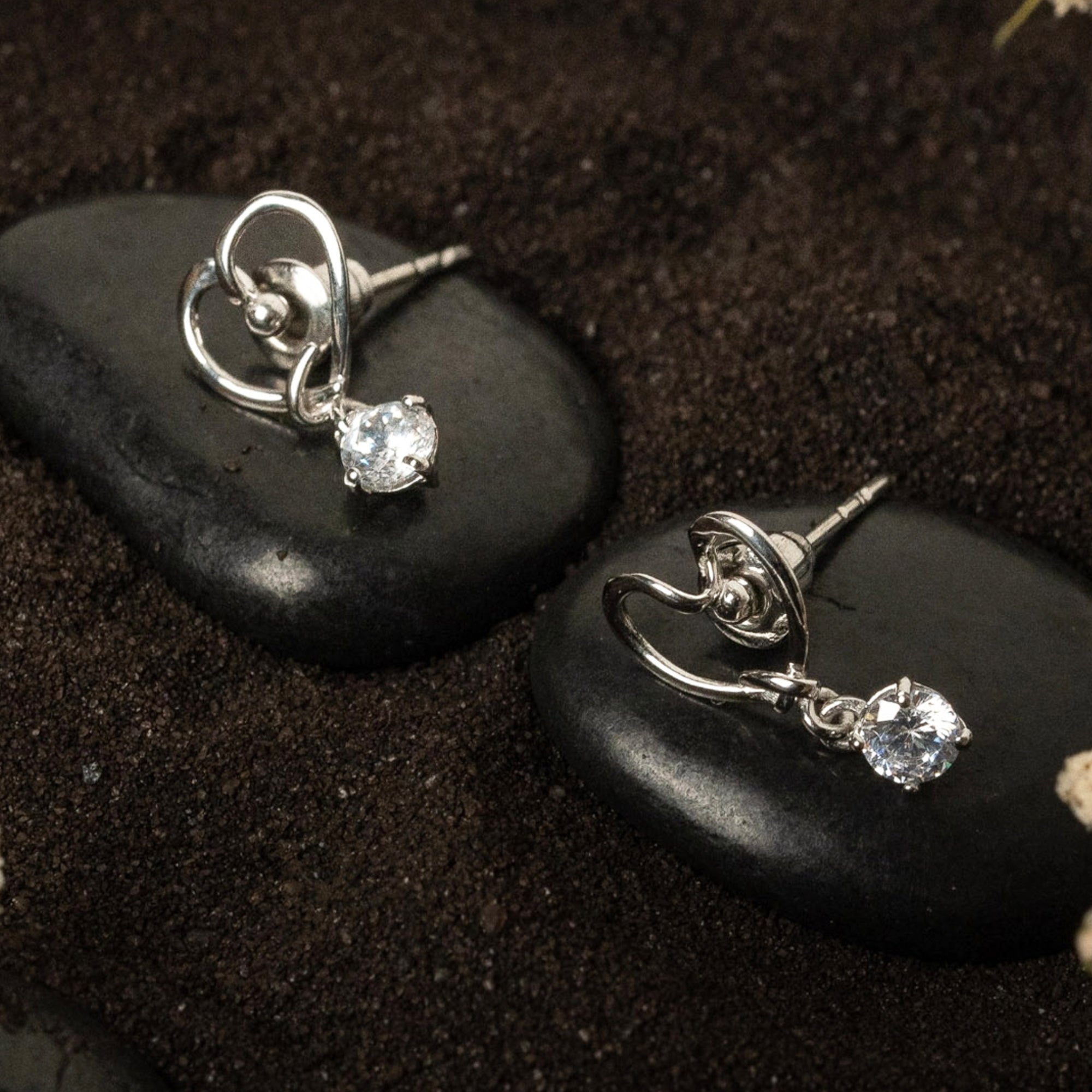 Elegant Heart Solitaire Drop Earrings