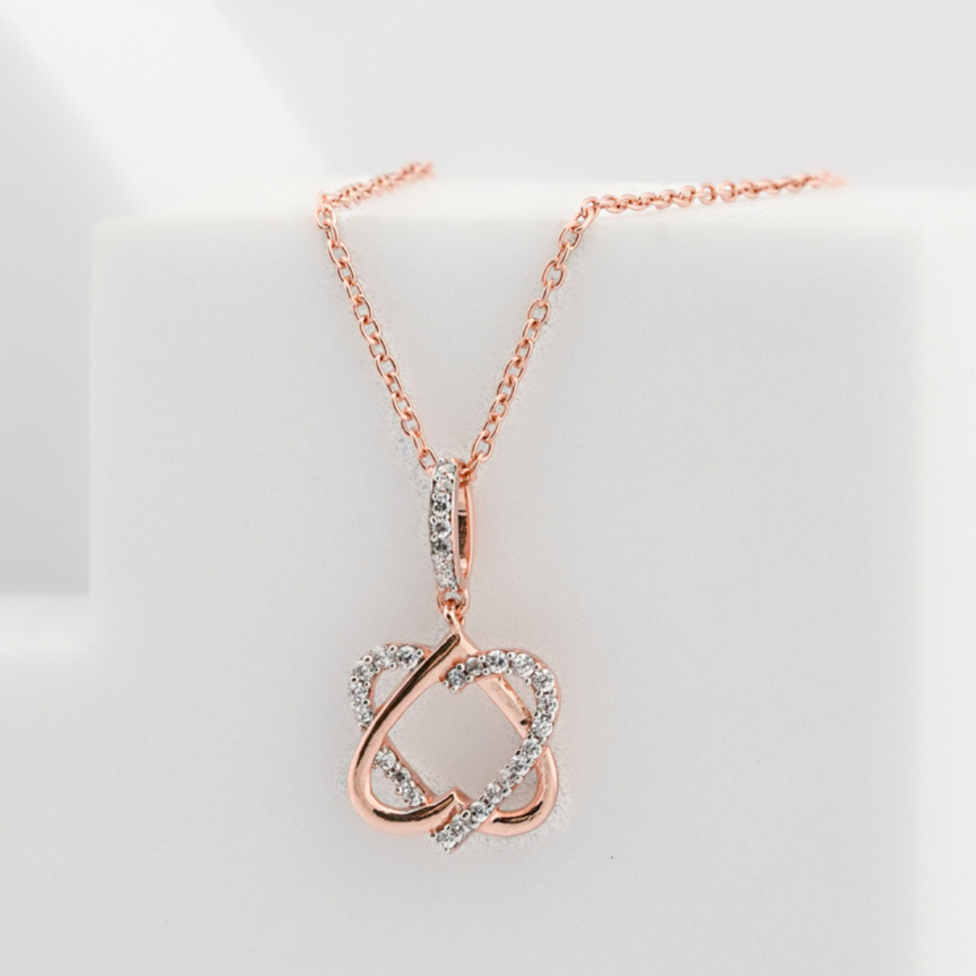 Interlock Double Heart Rose Gold Pendant