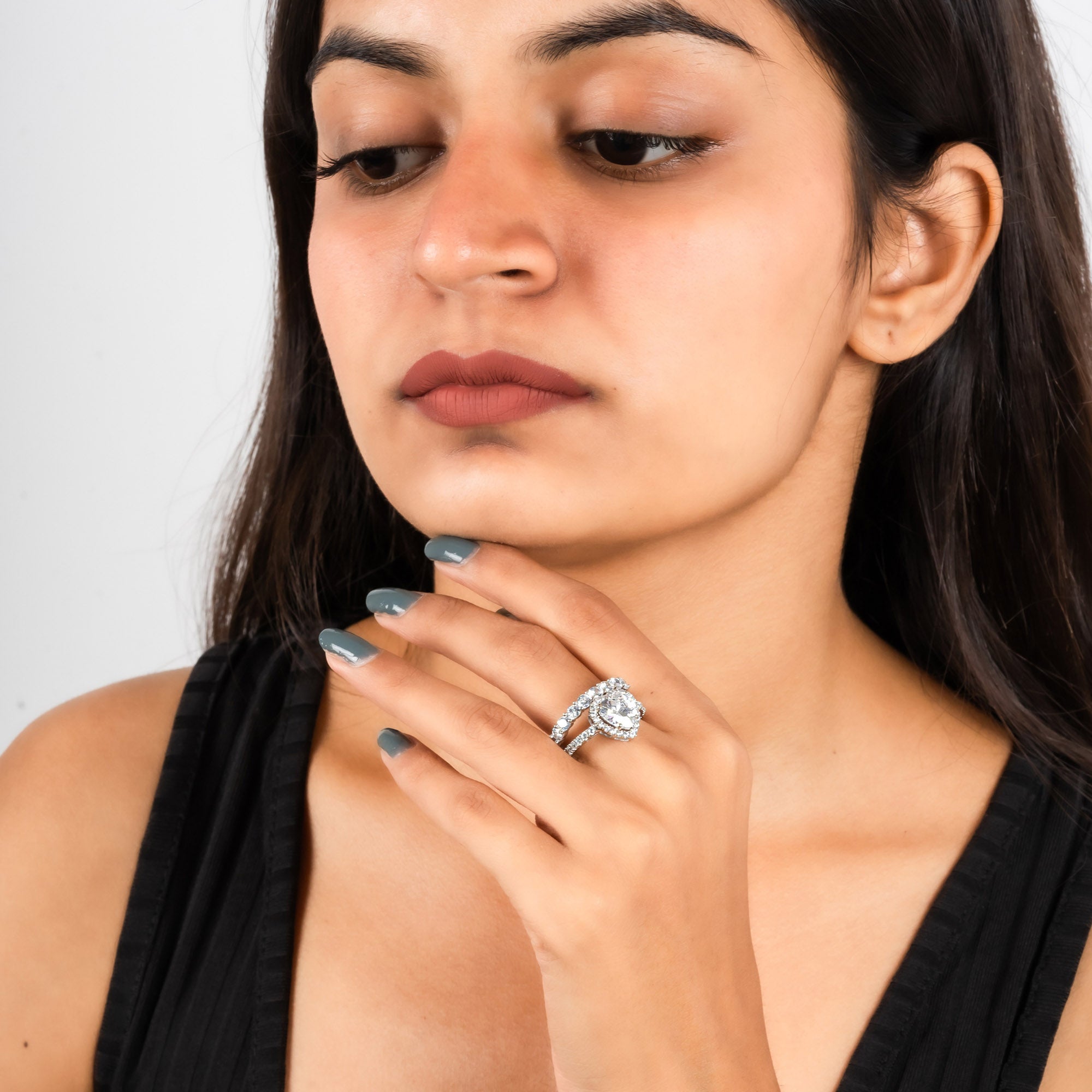 Heart Sparkle Sterling Silver Ring Set