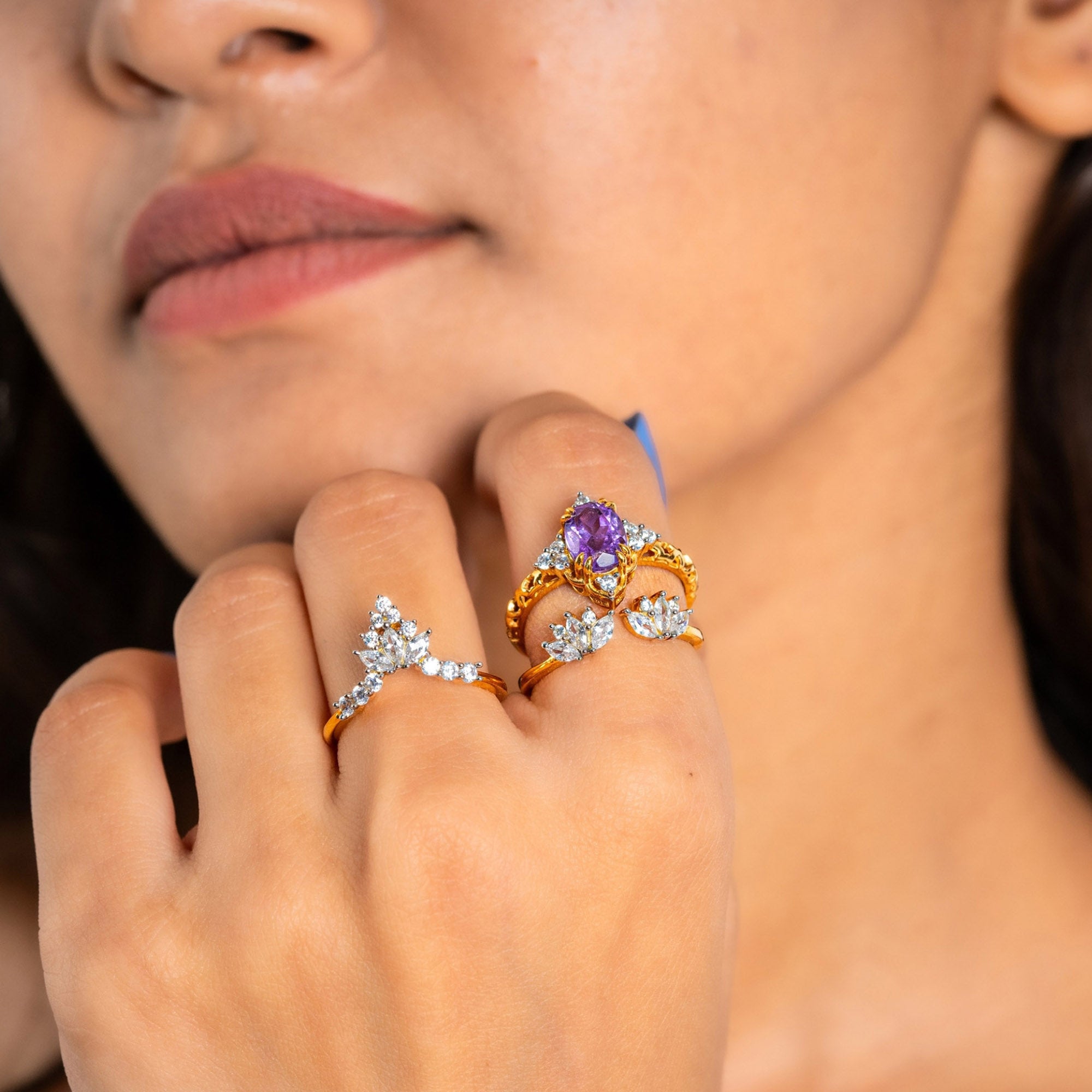 Three Piece Amethyst Ring Set