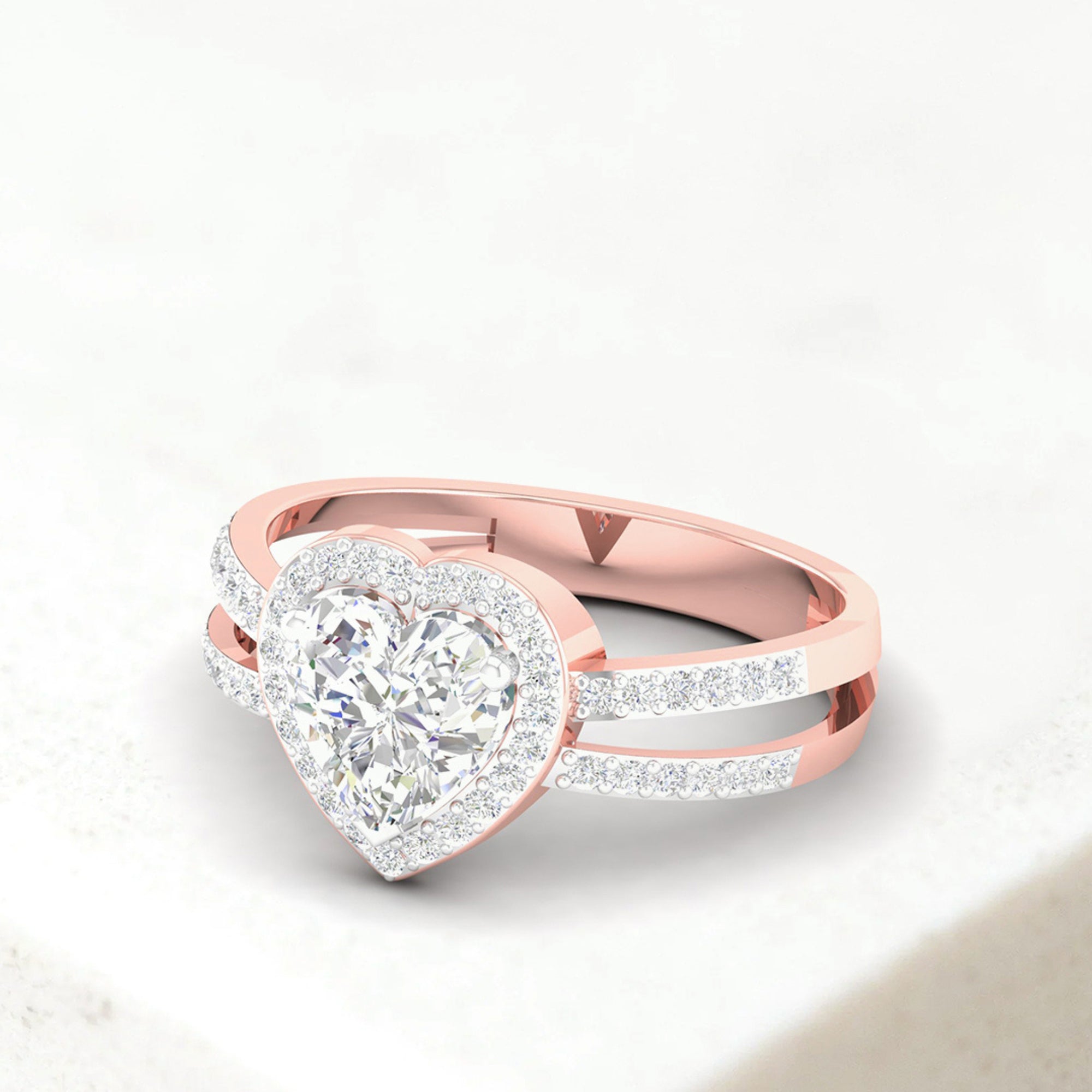 Heart Halo Split Shank Ring