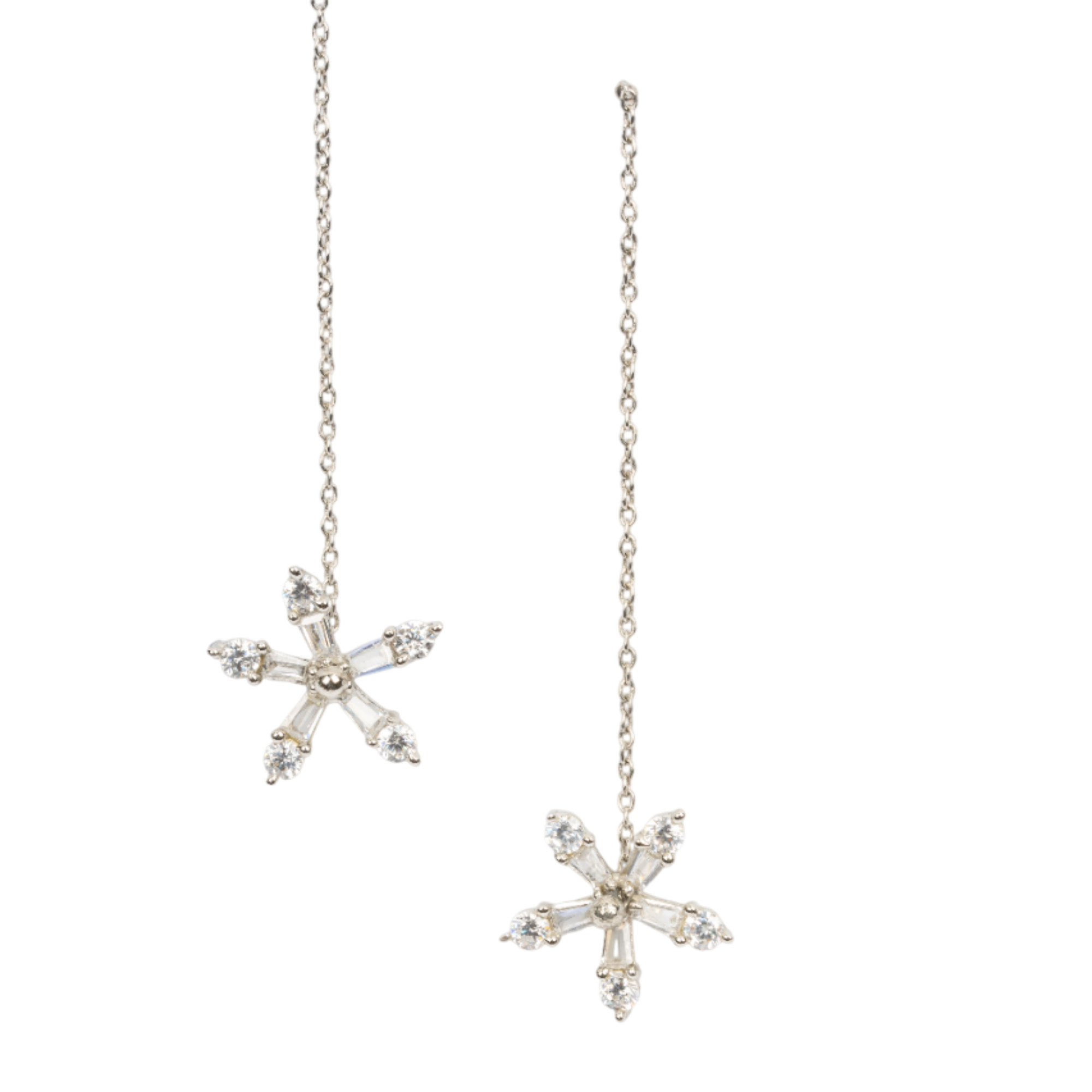 Silver Flower Threader Earrings