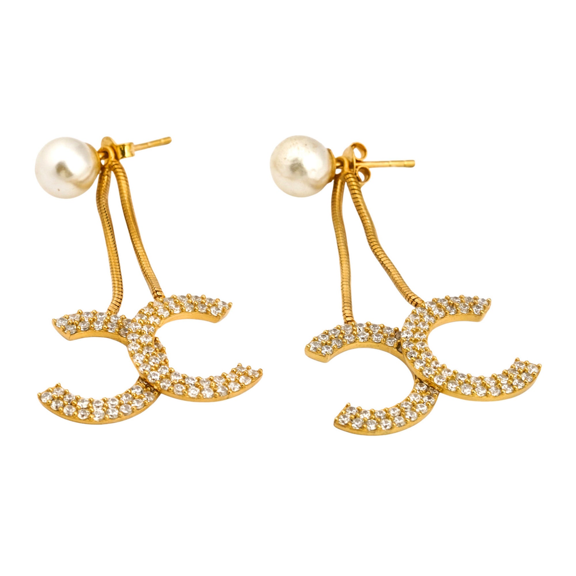 Pearl Drop C Chain Earrings