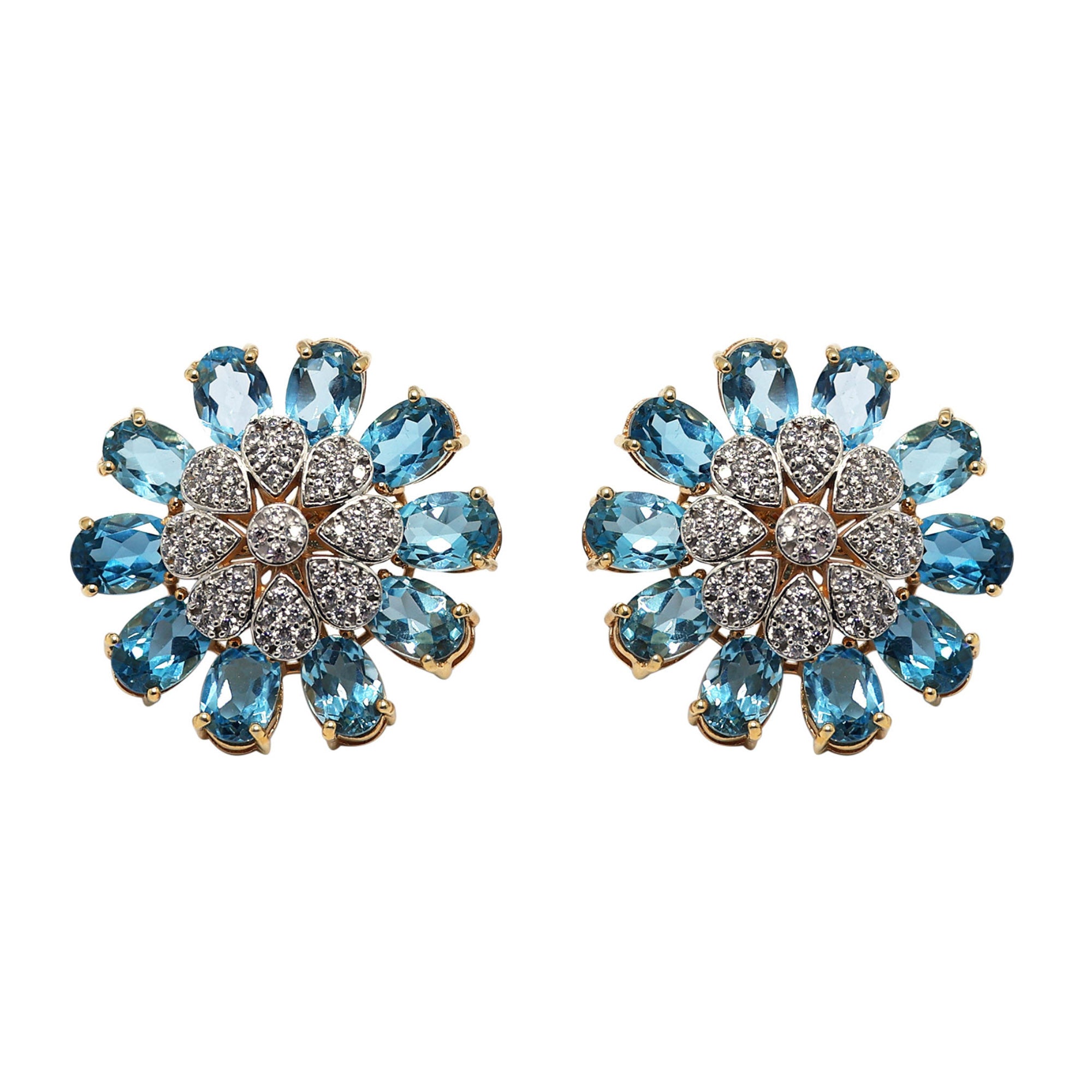Floral Blue Topaz Stud Earrings