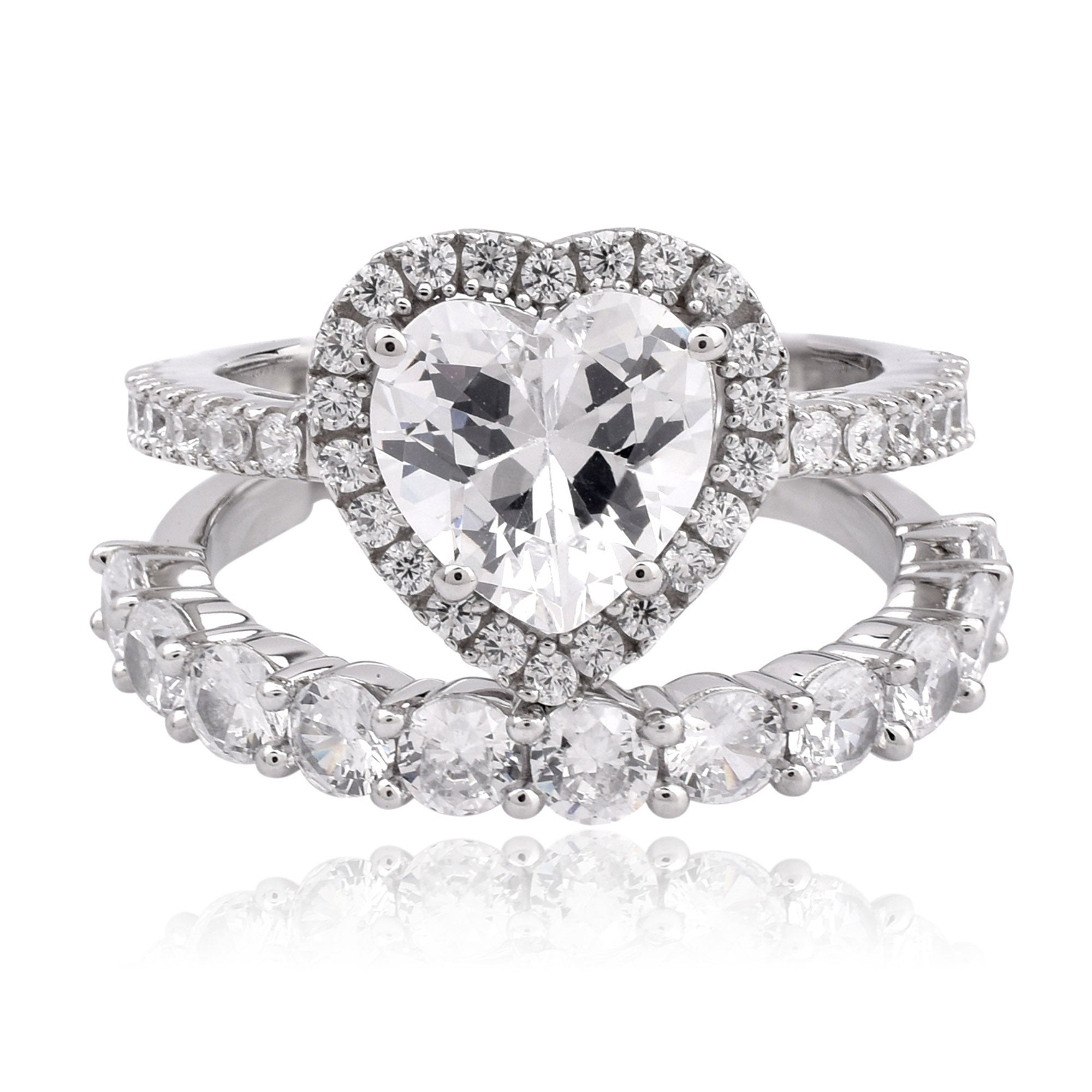 Heart Sparkle Sterling Silver Ring Set