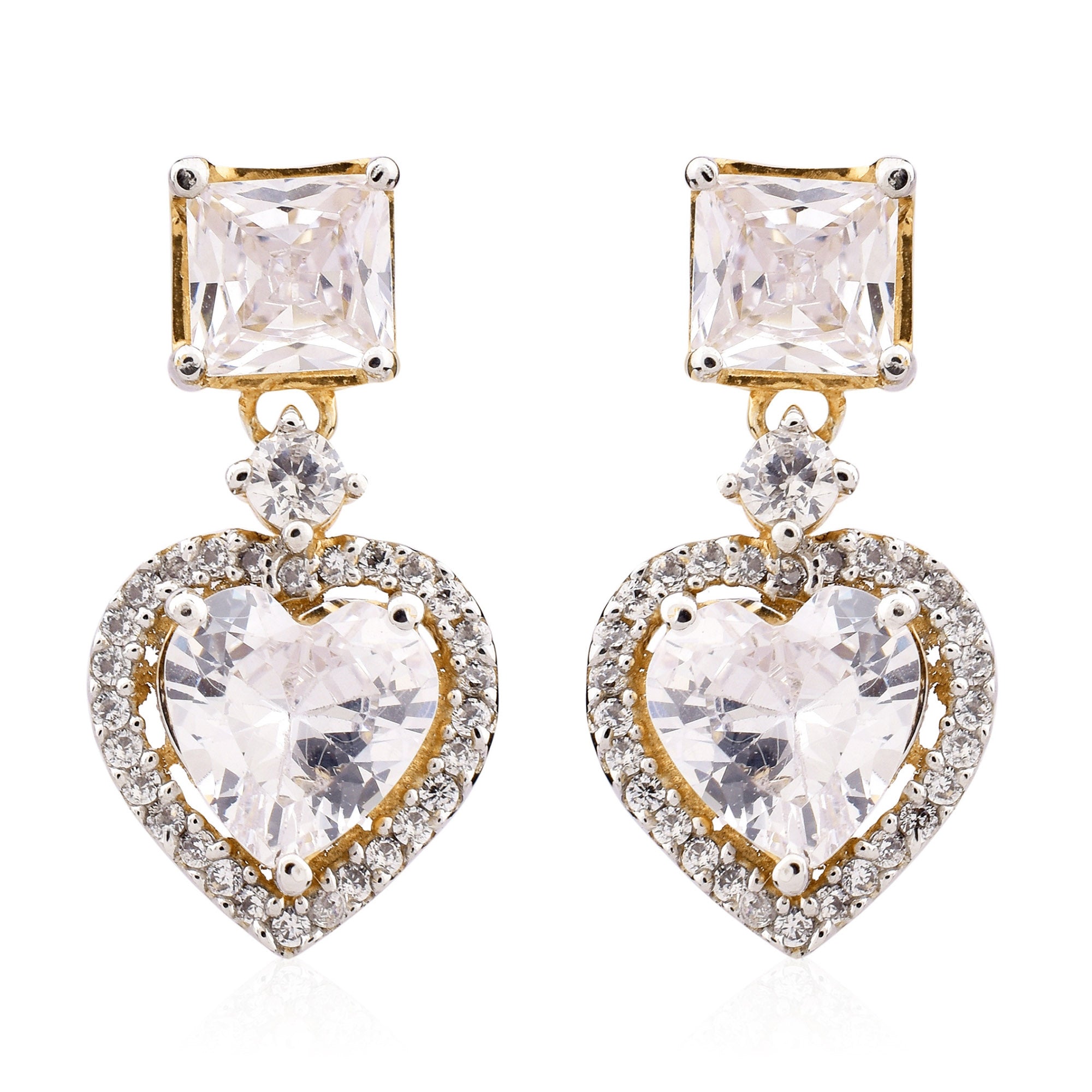 Square Heart Halo Drop Earrings