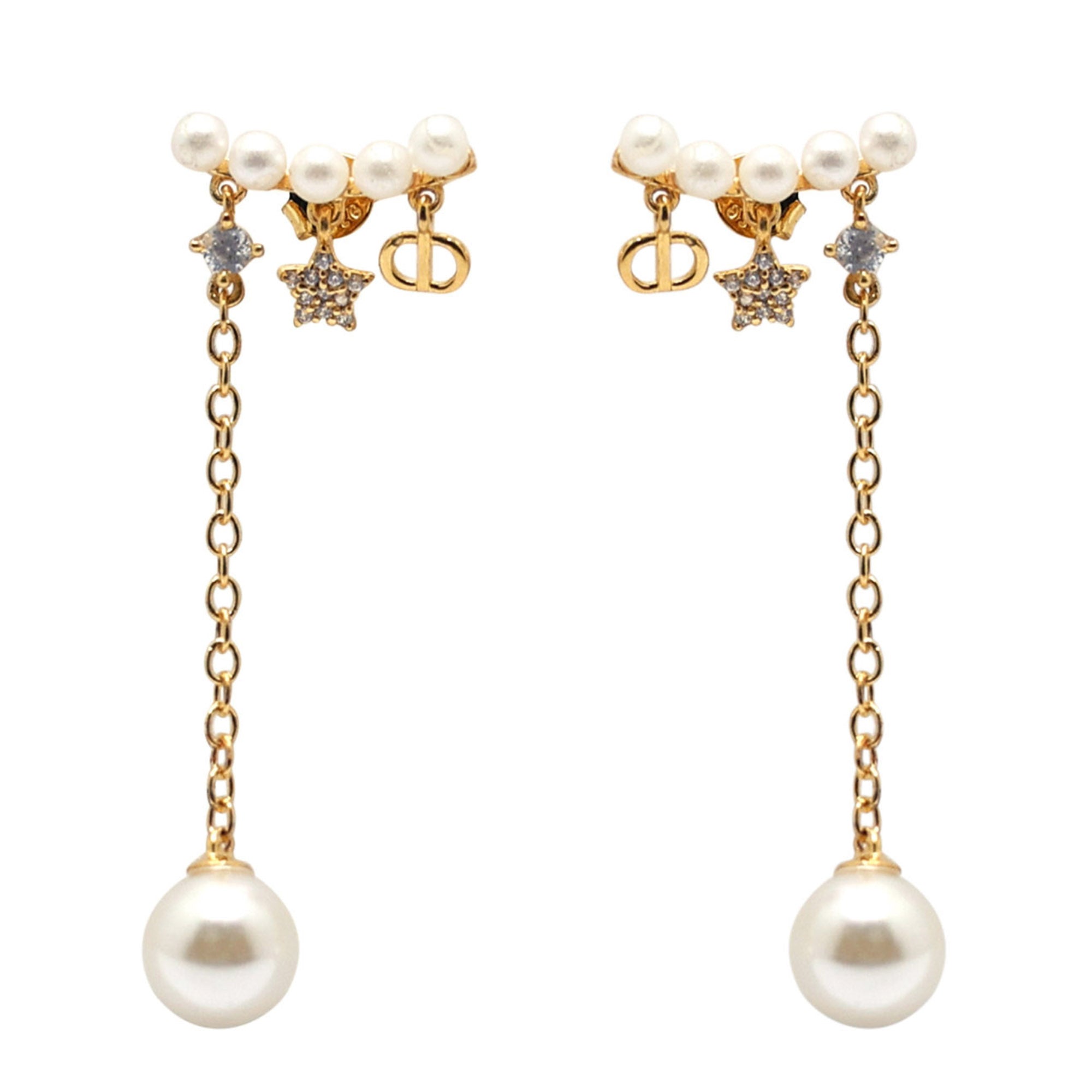 Star Charm Pearl Drop Earrings