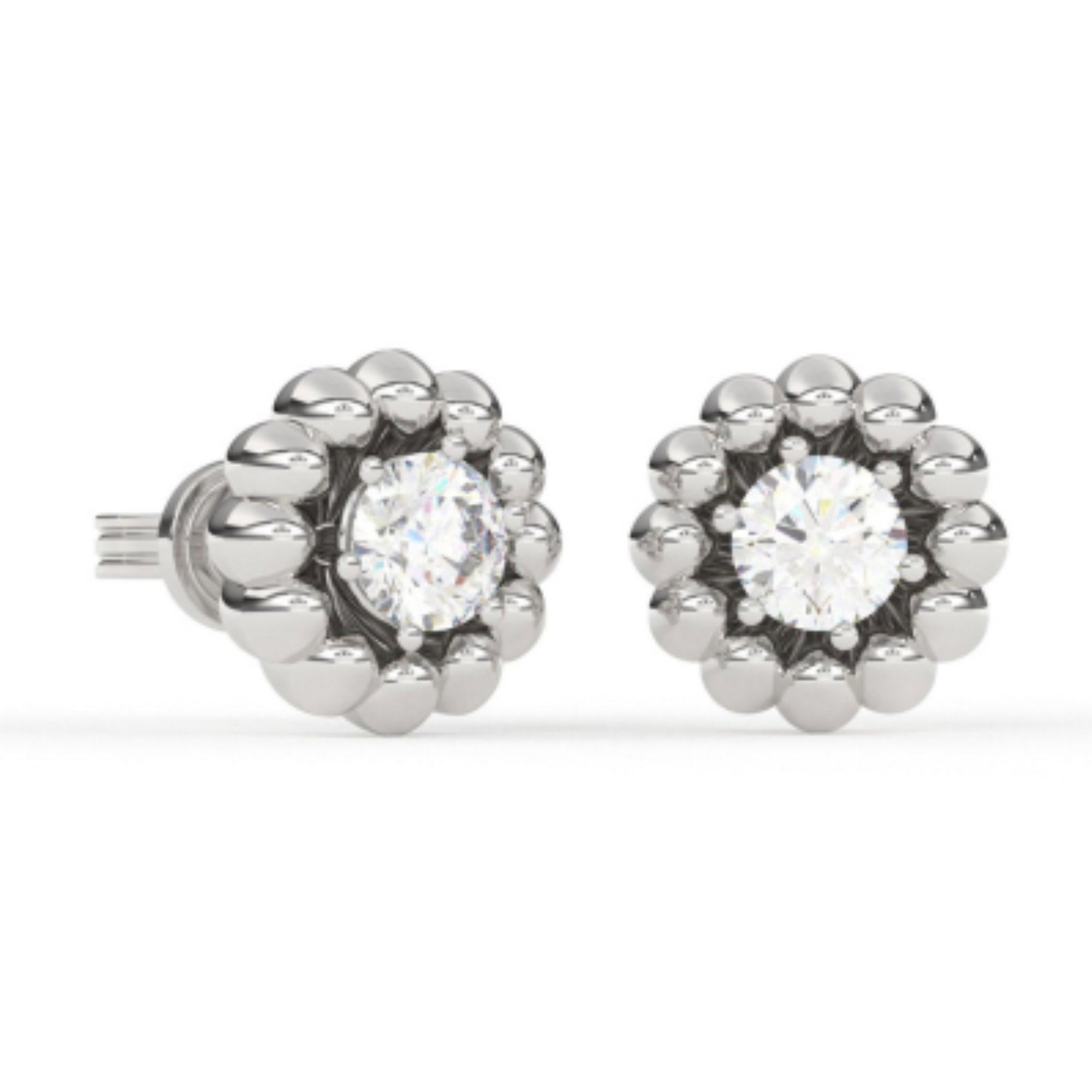 Sparkling Flower Halo Solitaire Studs