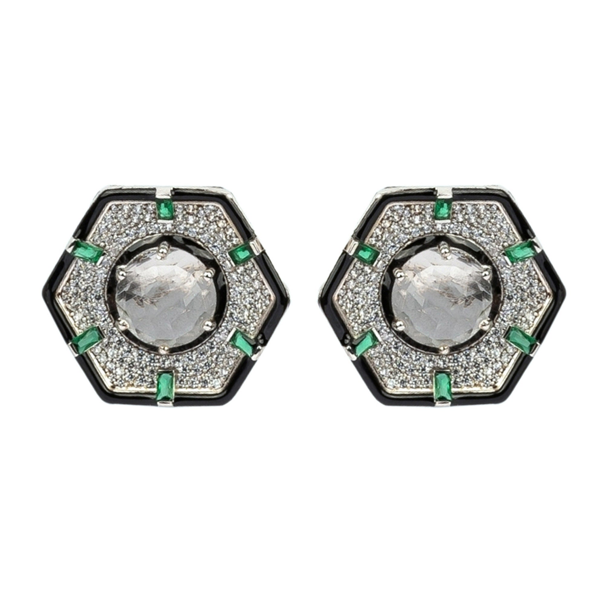 White Topaz Hexagon Stud Earring