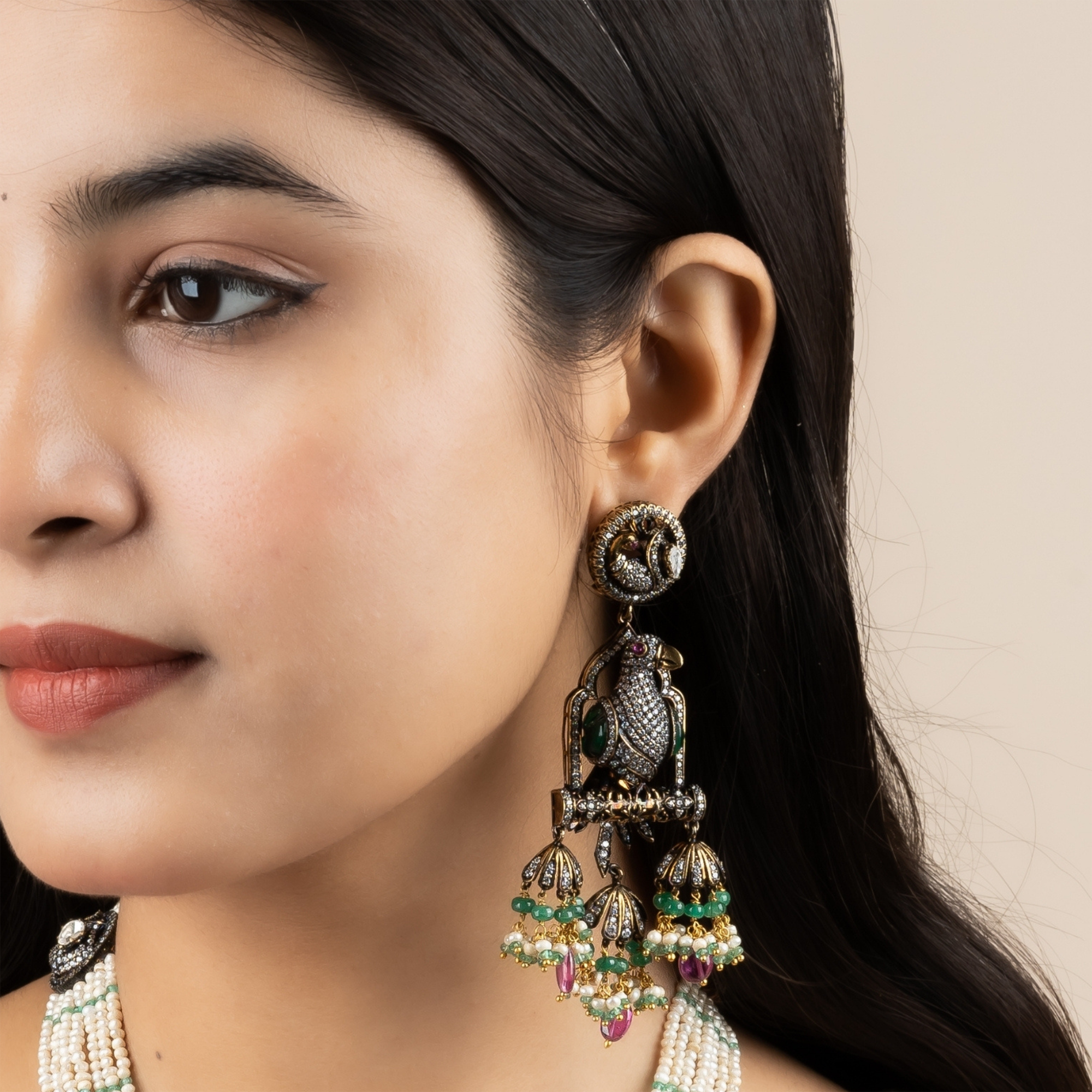 Antique Gold plated dangle earring
