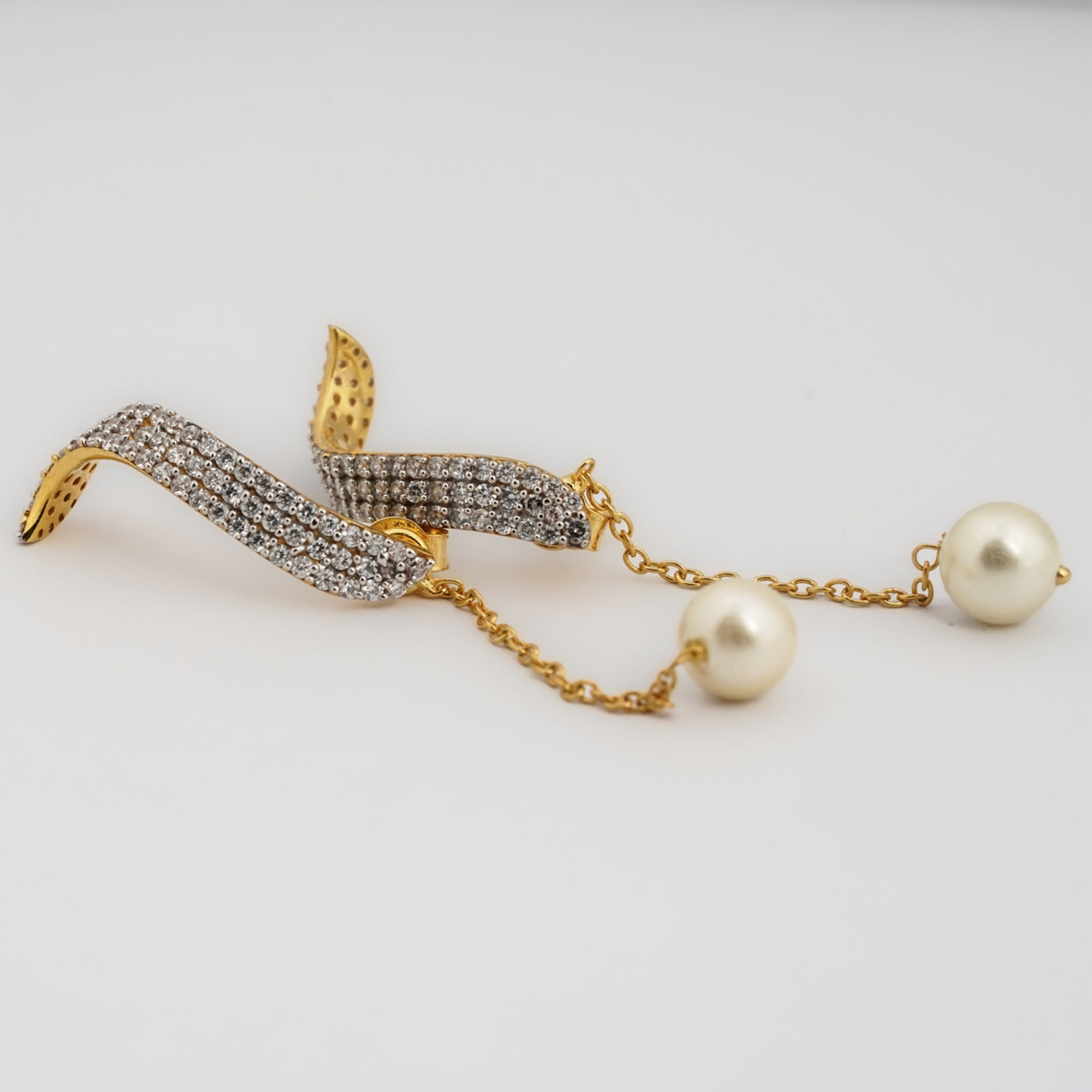 Curved Diamond Pearl Drop Earrings