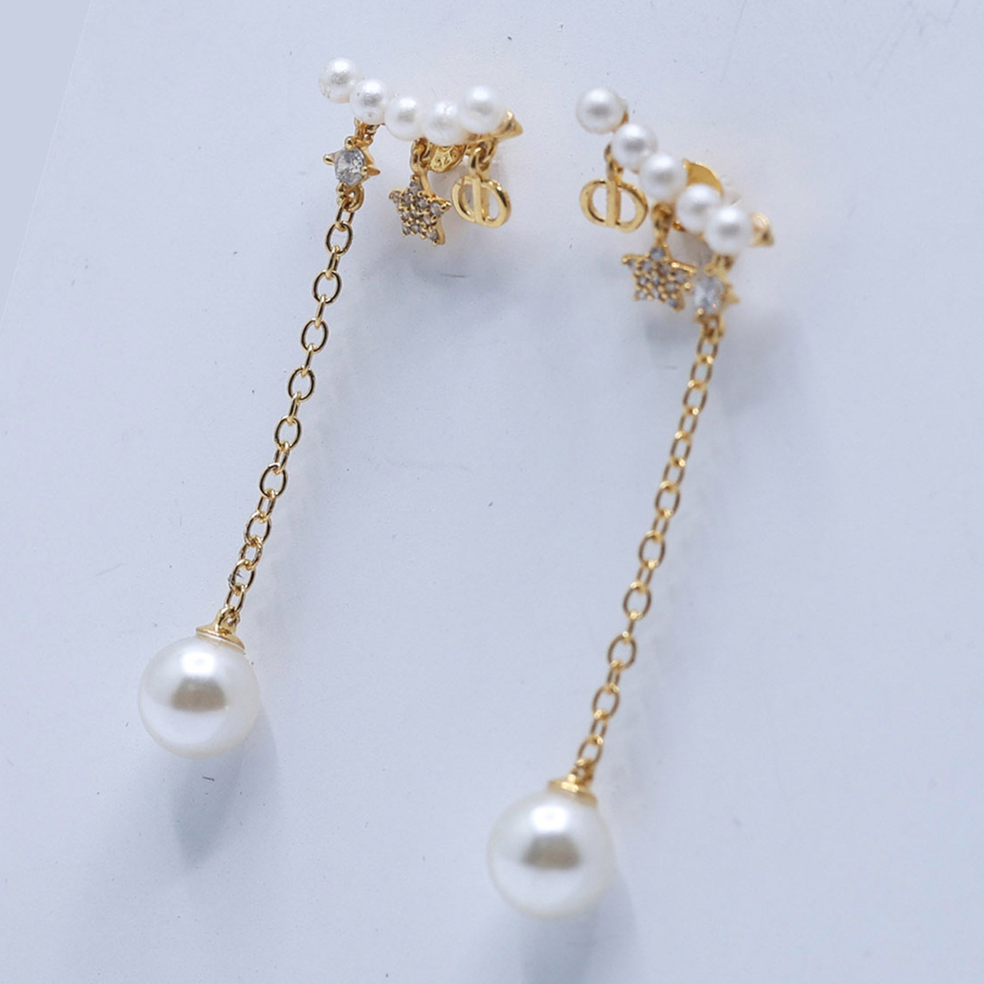 Star Charm Pearl Drop Earrings