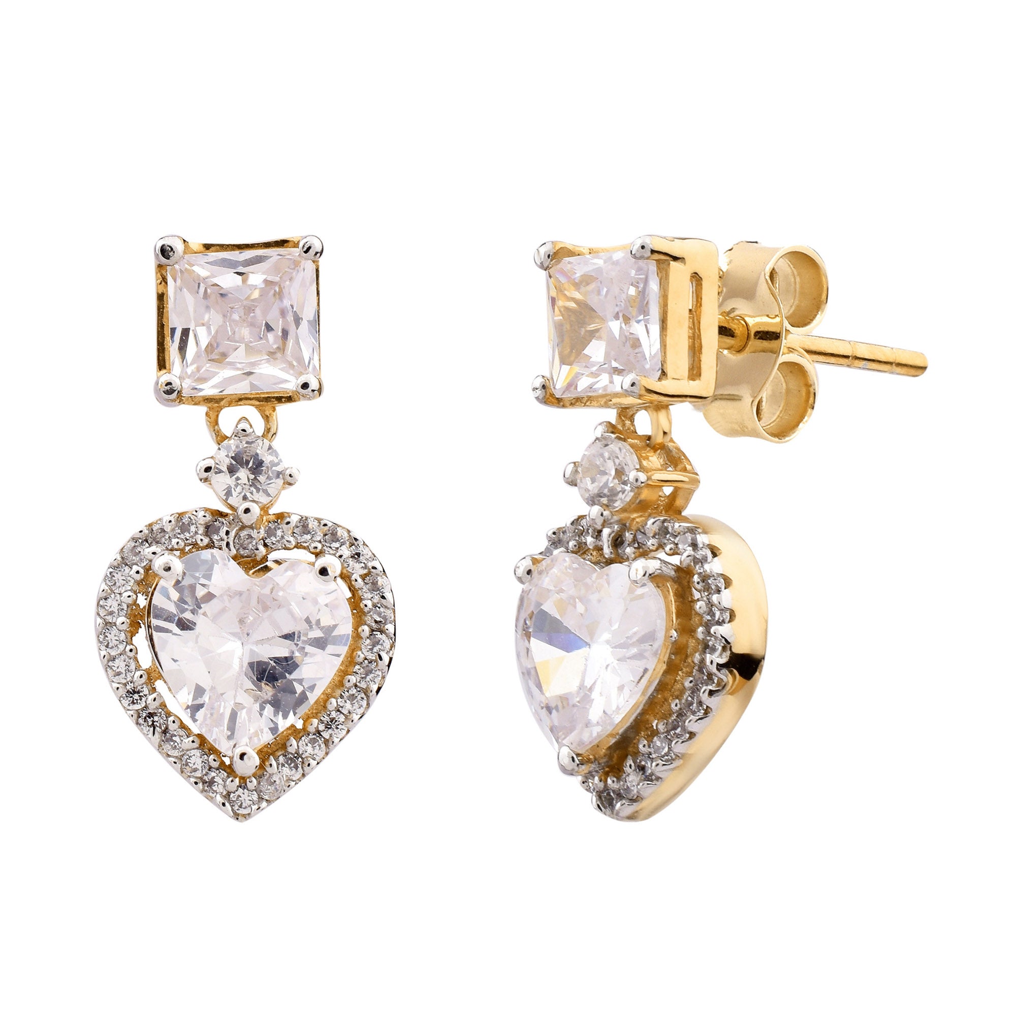 Square Heart Halo Drop Earrings