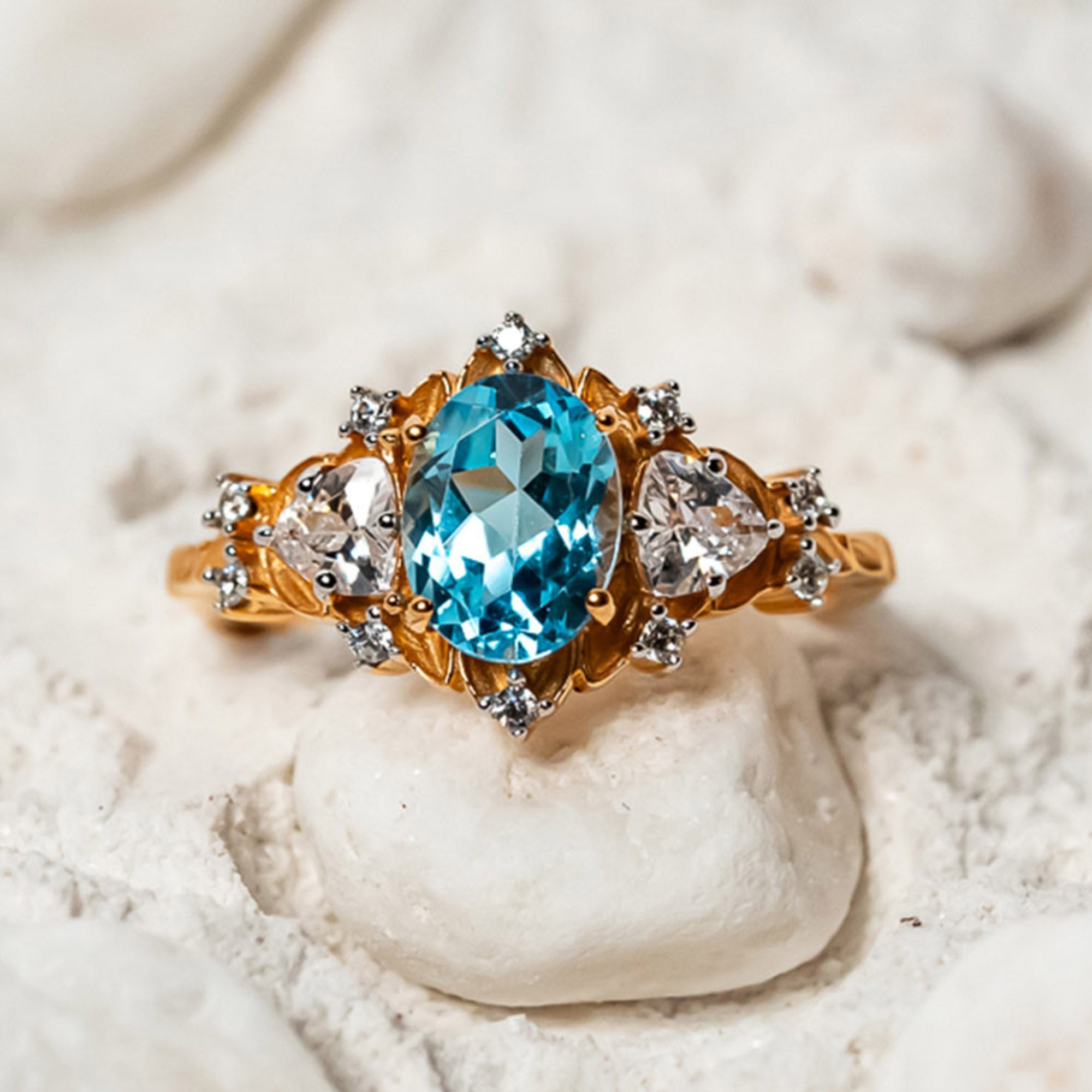 Golden Aura Aquamarine Ring