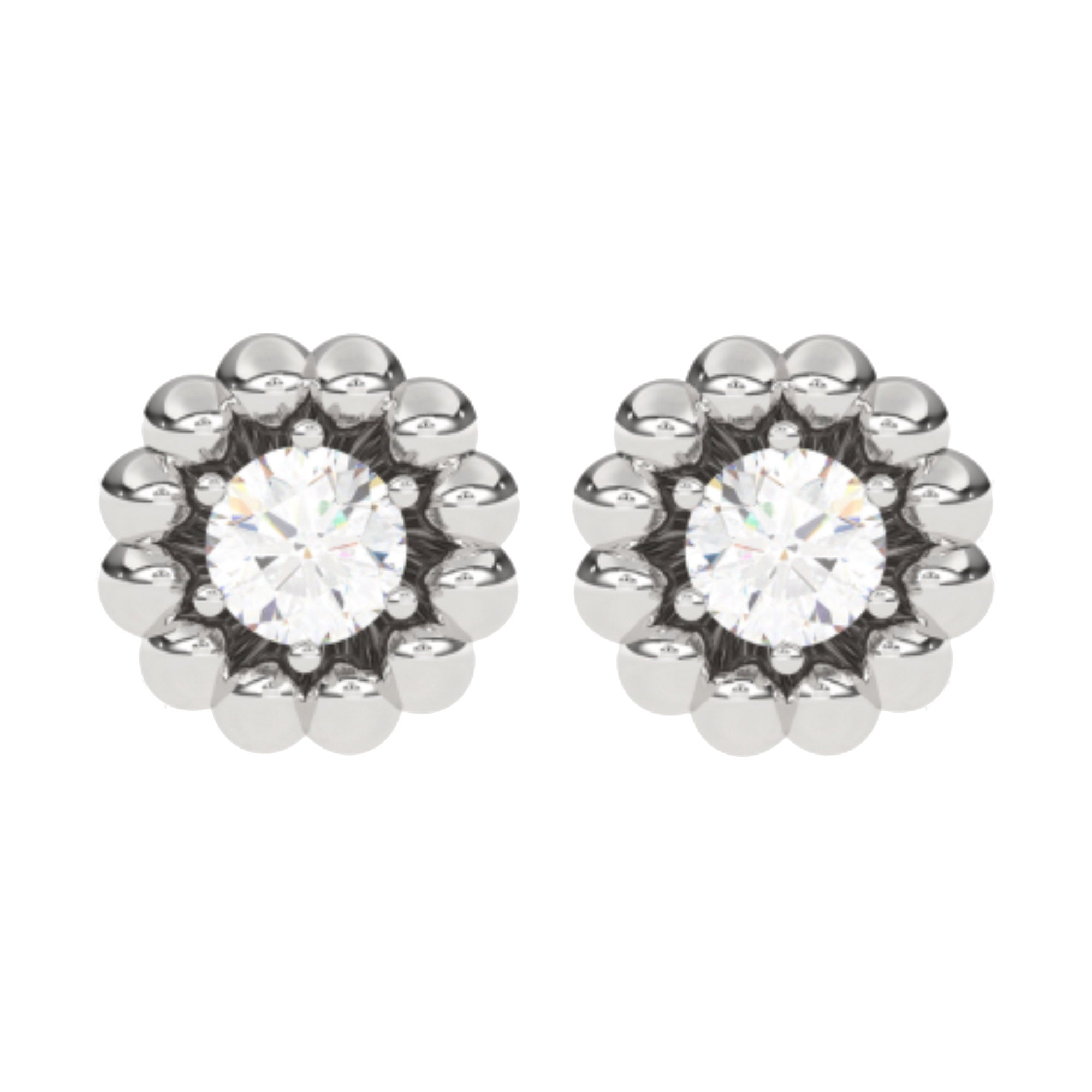 Sparkling Flower Halo Solitaire Studs