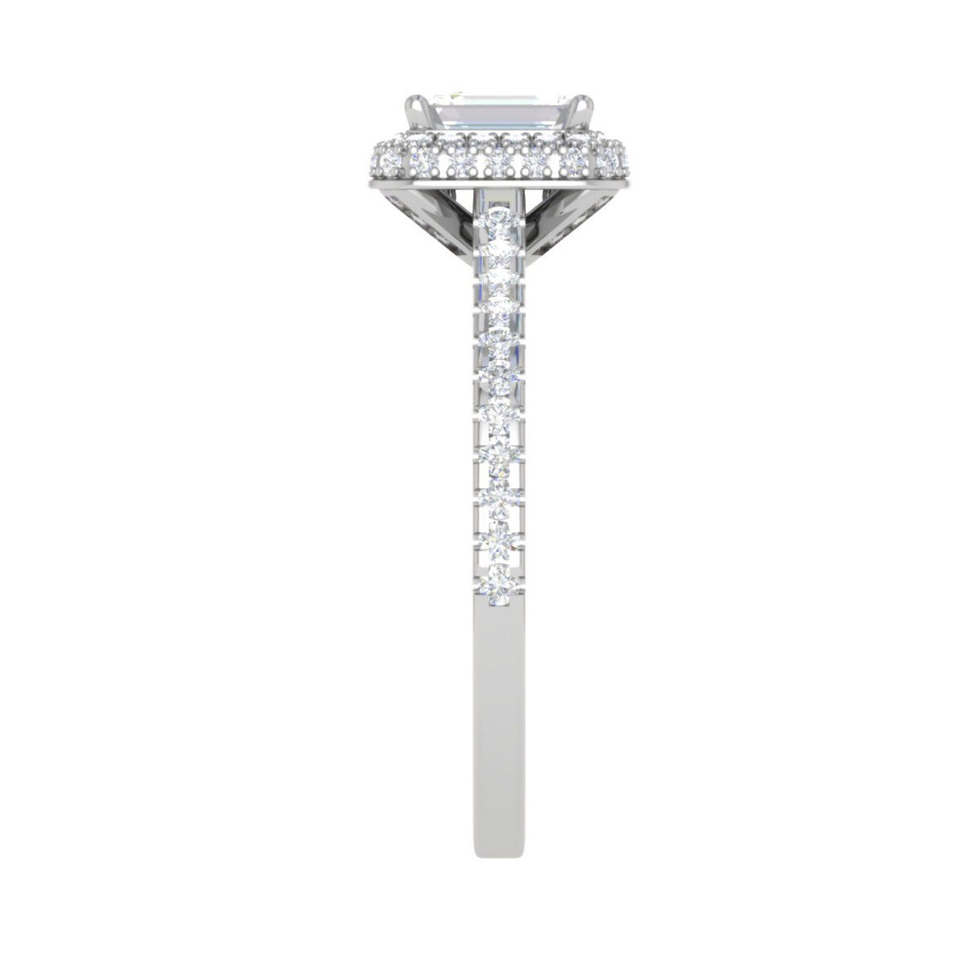 Emerald Cut Halo Adjustable Silver Ring