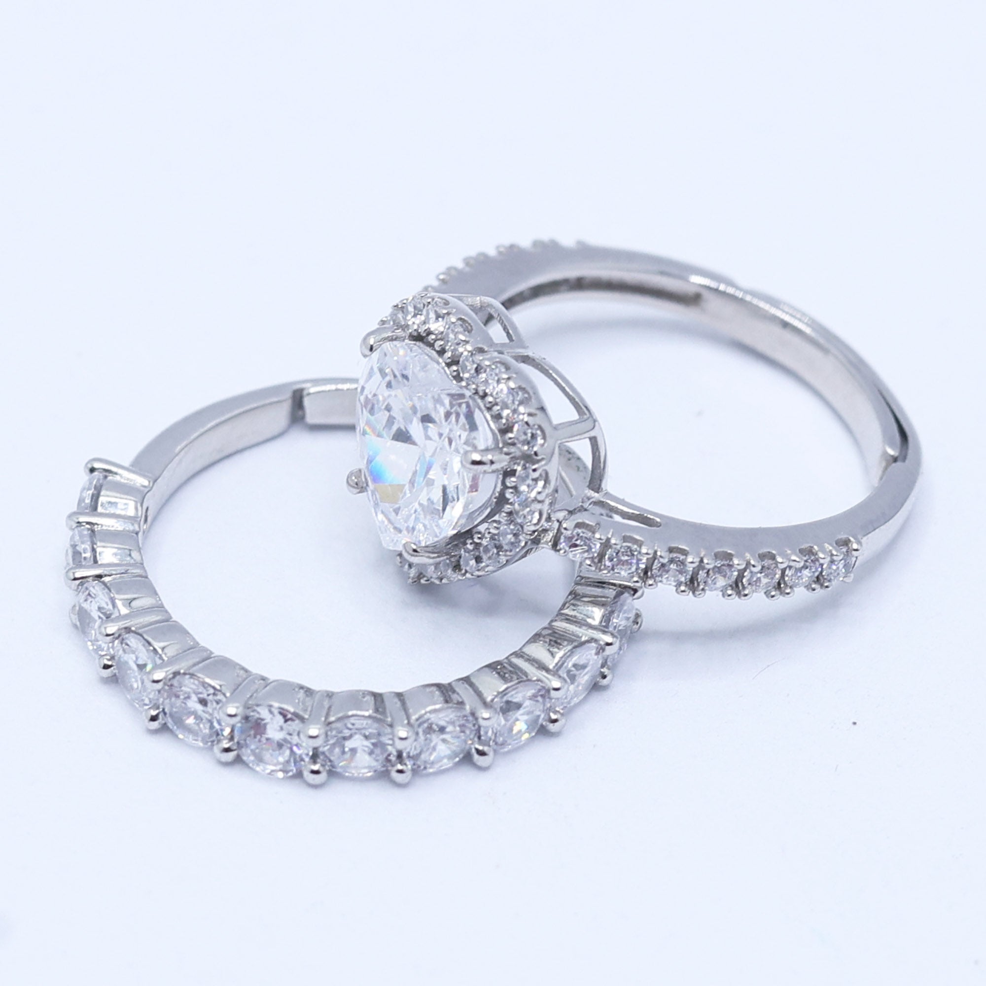 Heart Sparkle Sterling Silver Ring Set