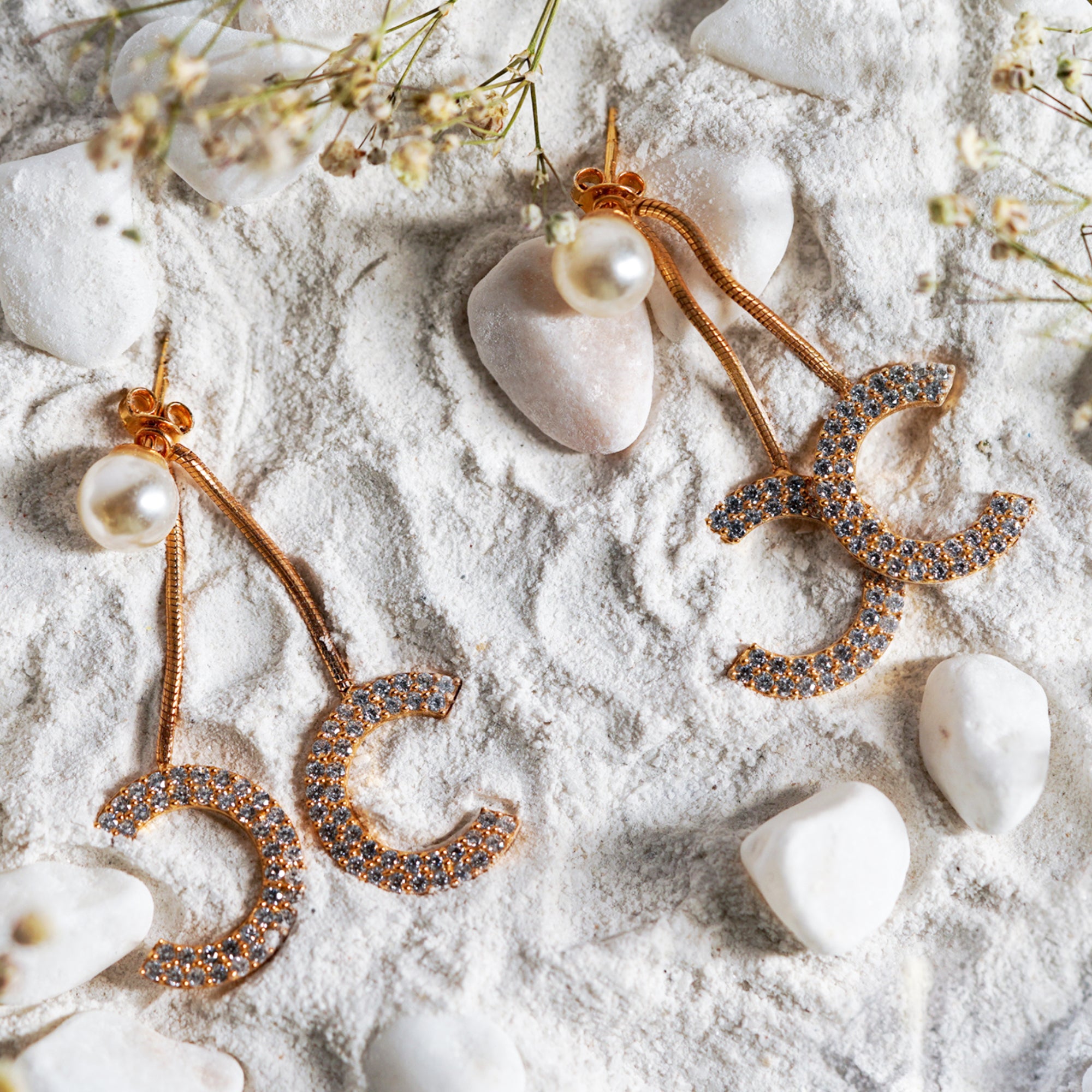 Pearl Drop C Chain Earrings