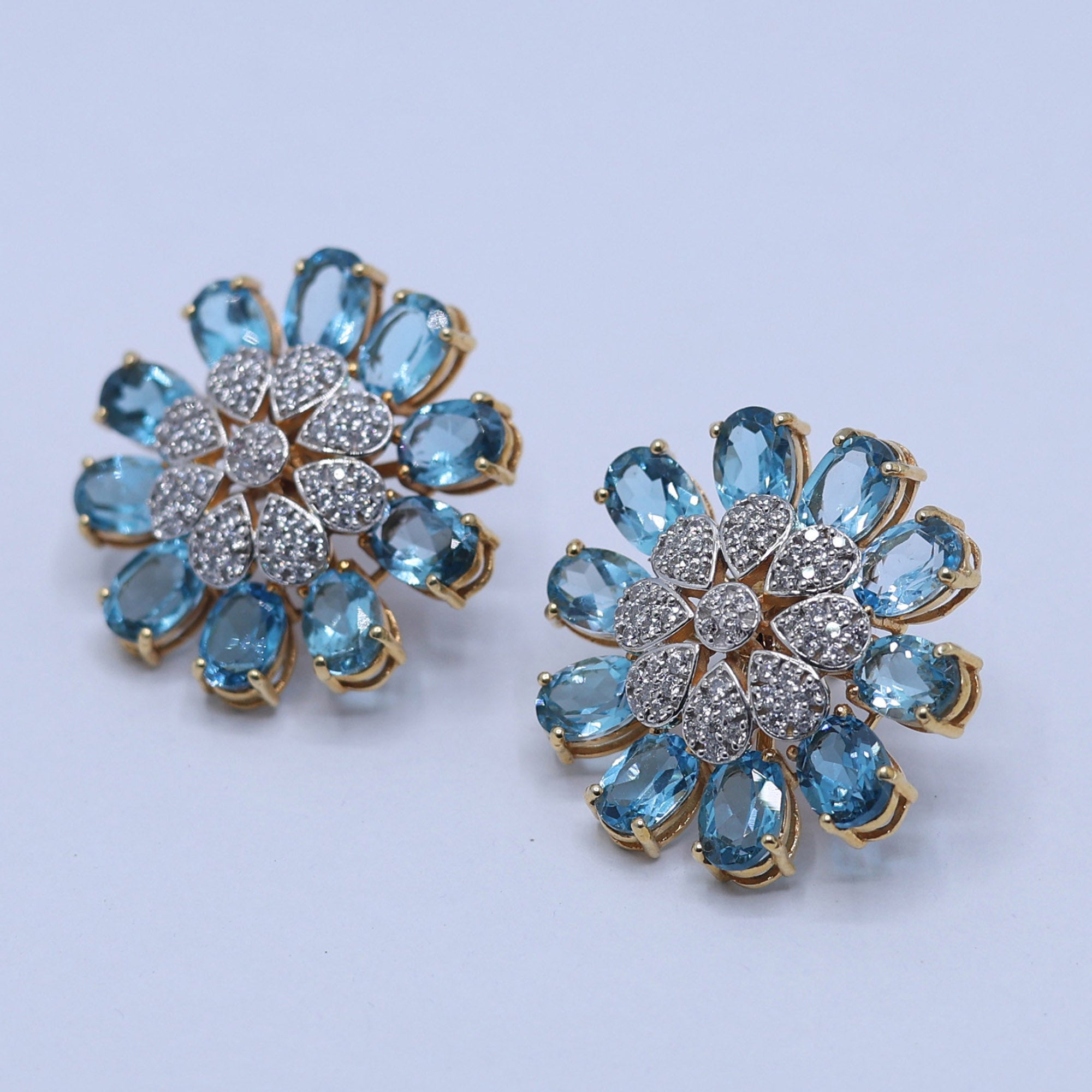 Floral Blue Topaz Stud Earrings