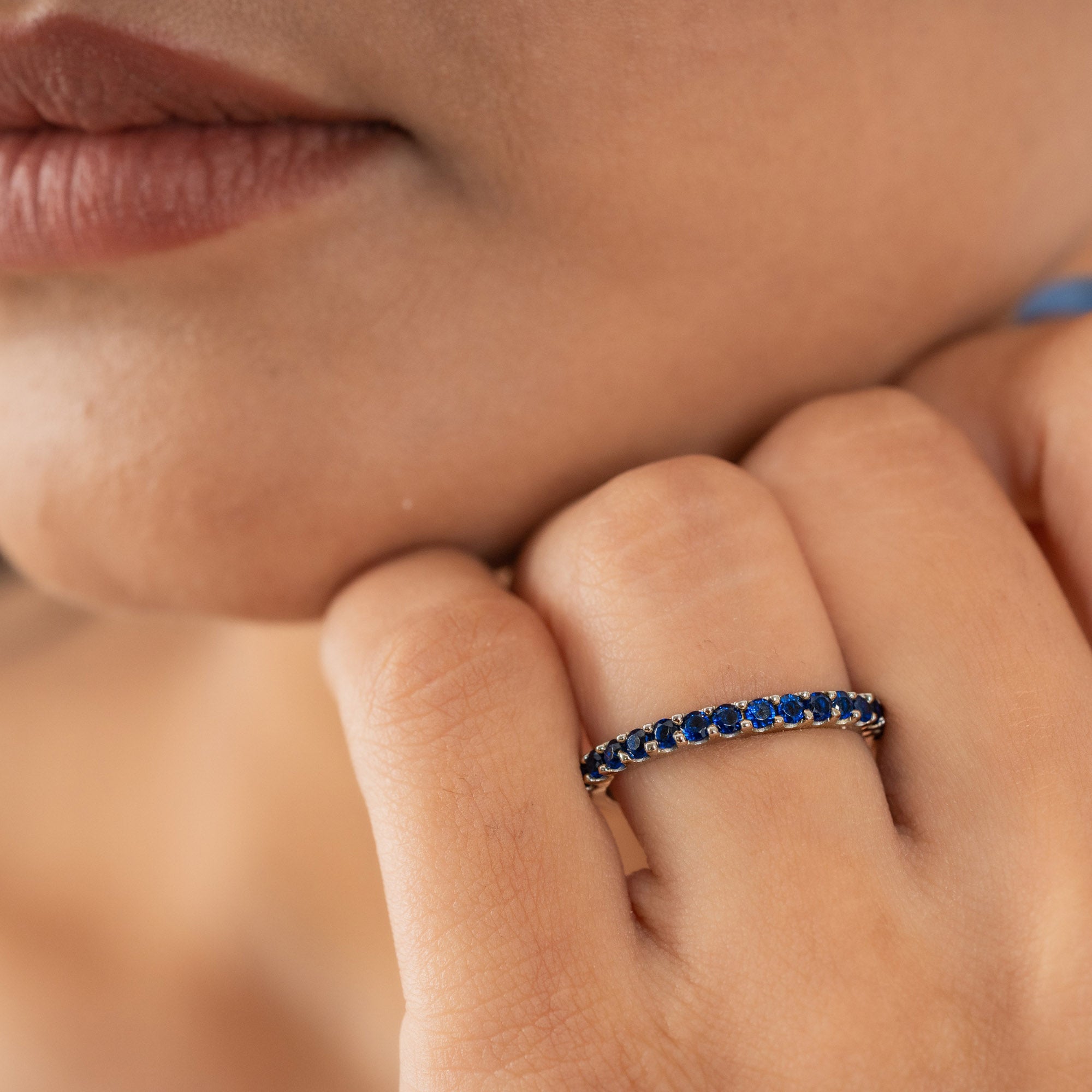 Blue Sapphire Half Eternity Band