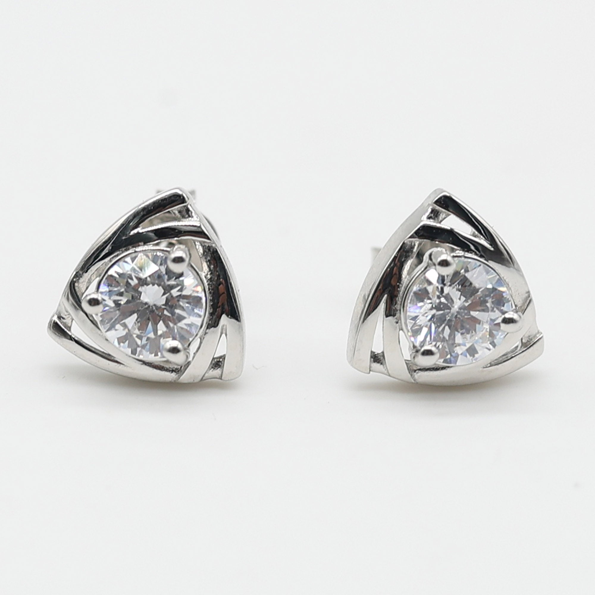 Modern Triangle Solitaire Stud Earrings