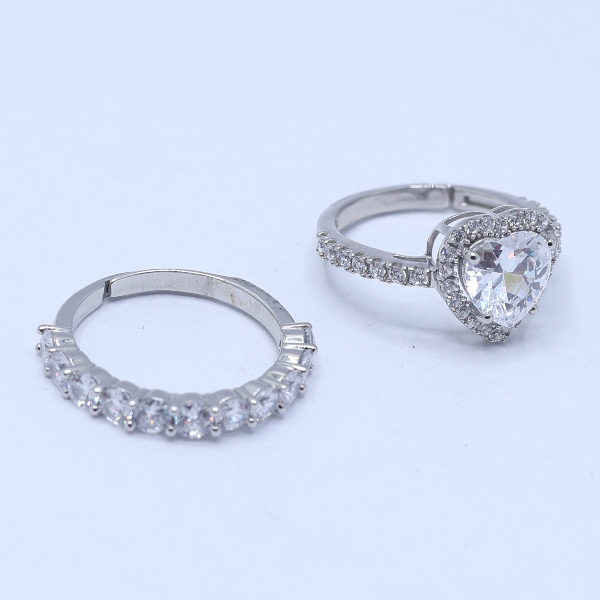 Heart Sparkle Sterling Silver Ring Set