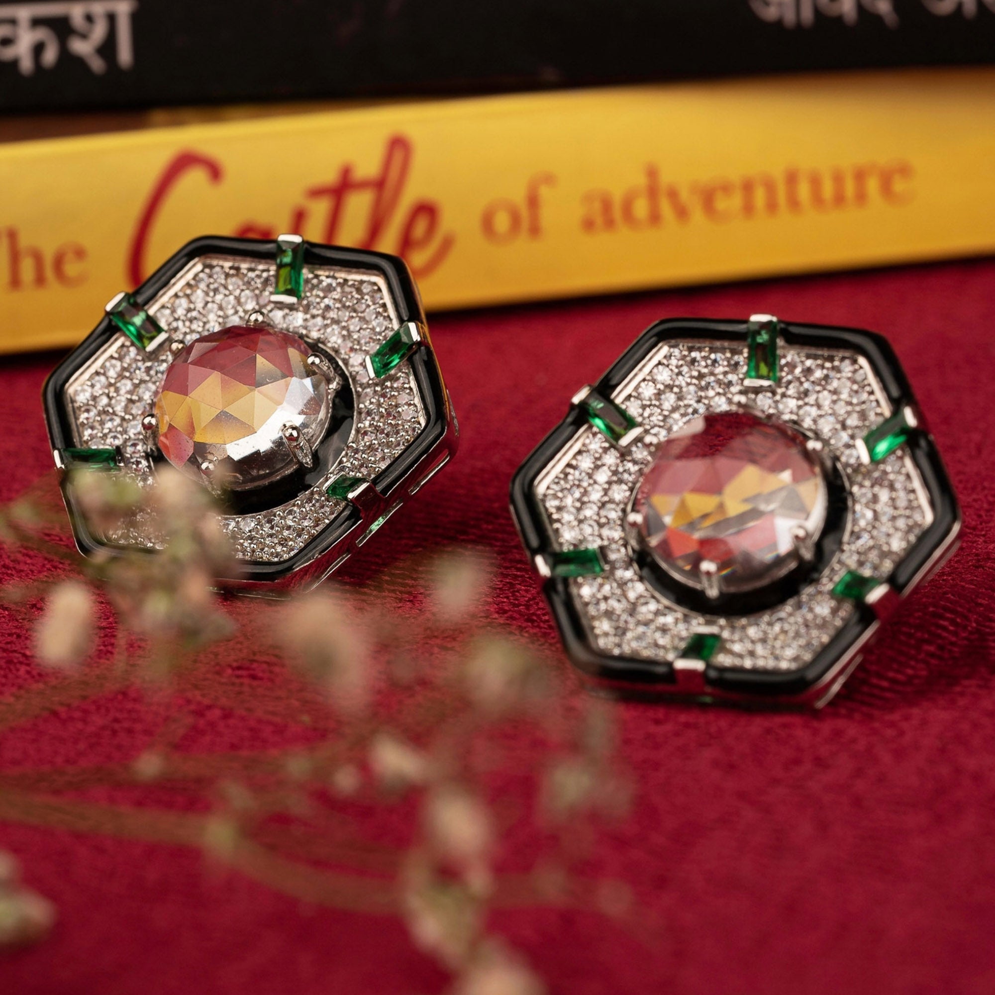 White Topaz Hexagon Stud Earring