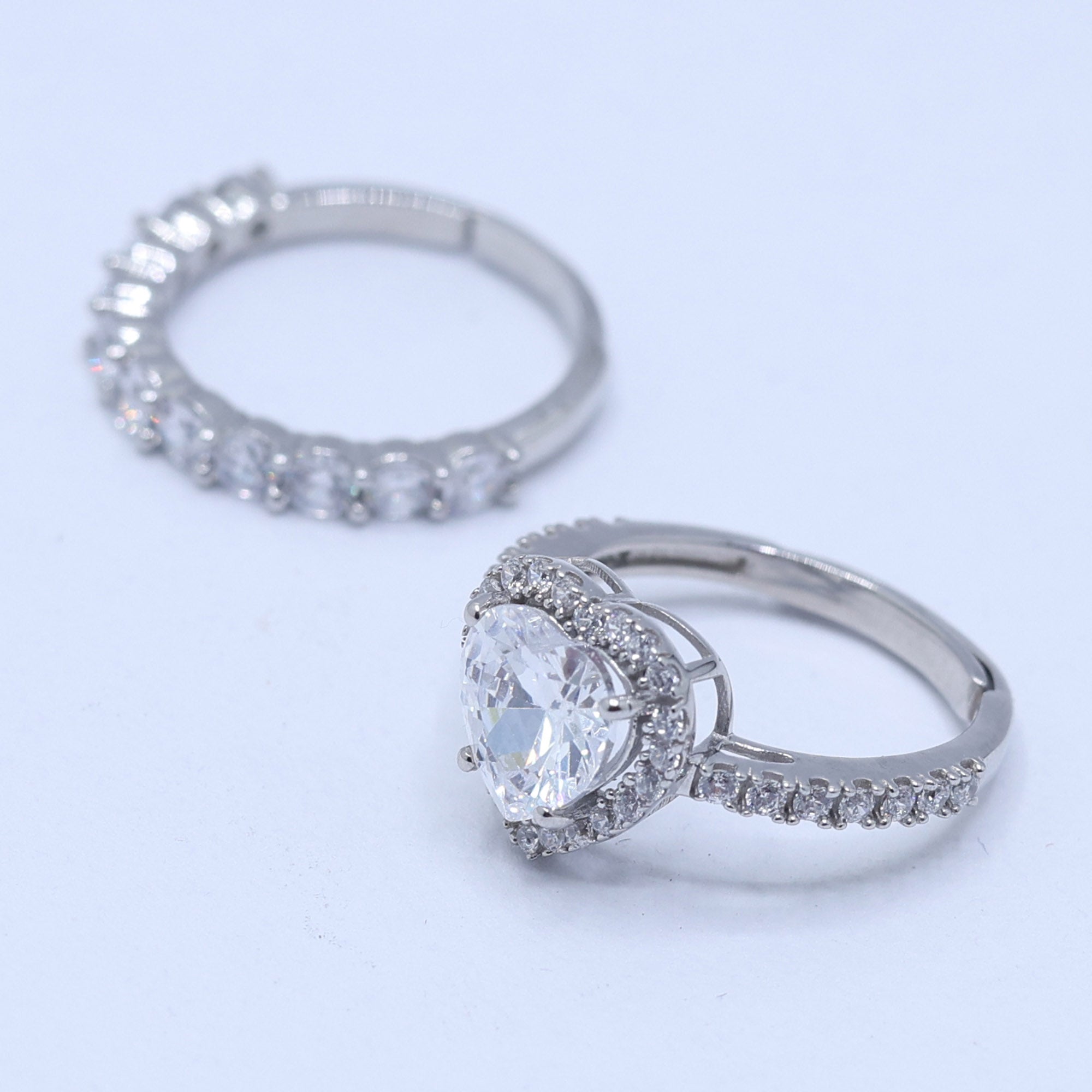Heart Sparkle Sterling Silver Ring Set