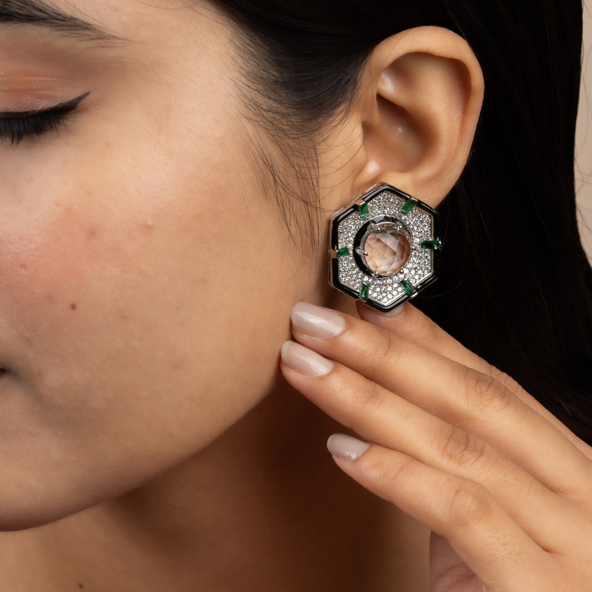 White Topaz Hexagon Stud Earring