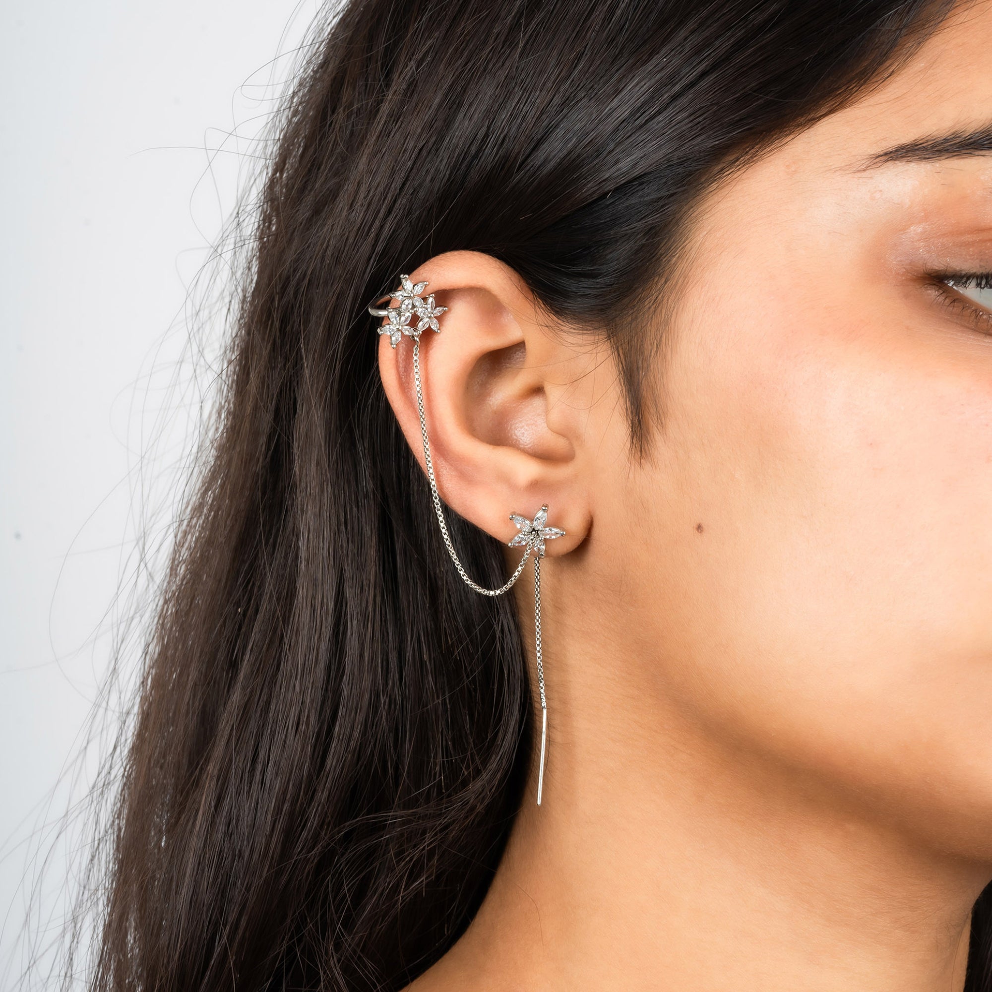 Floral Ear Cuff Threader Earrings