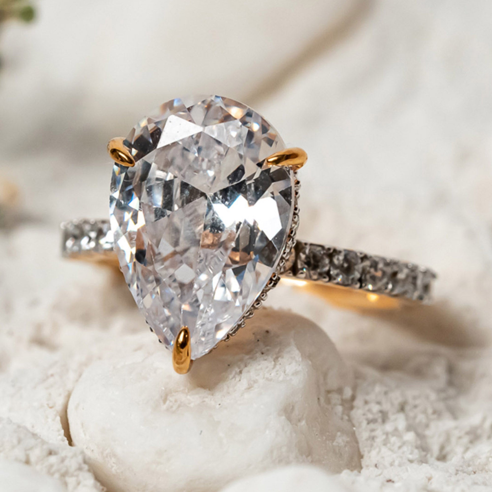 Gold Plated Pear Sparkle Ring