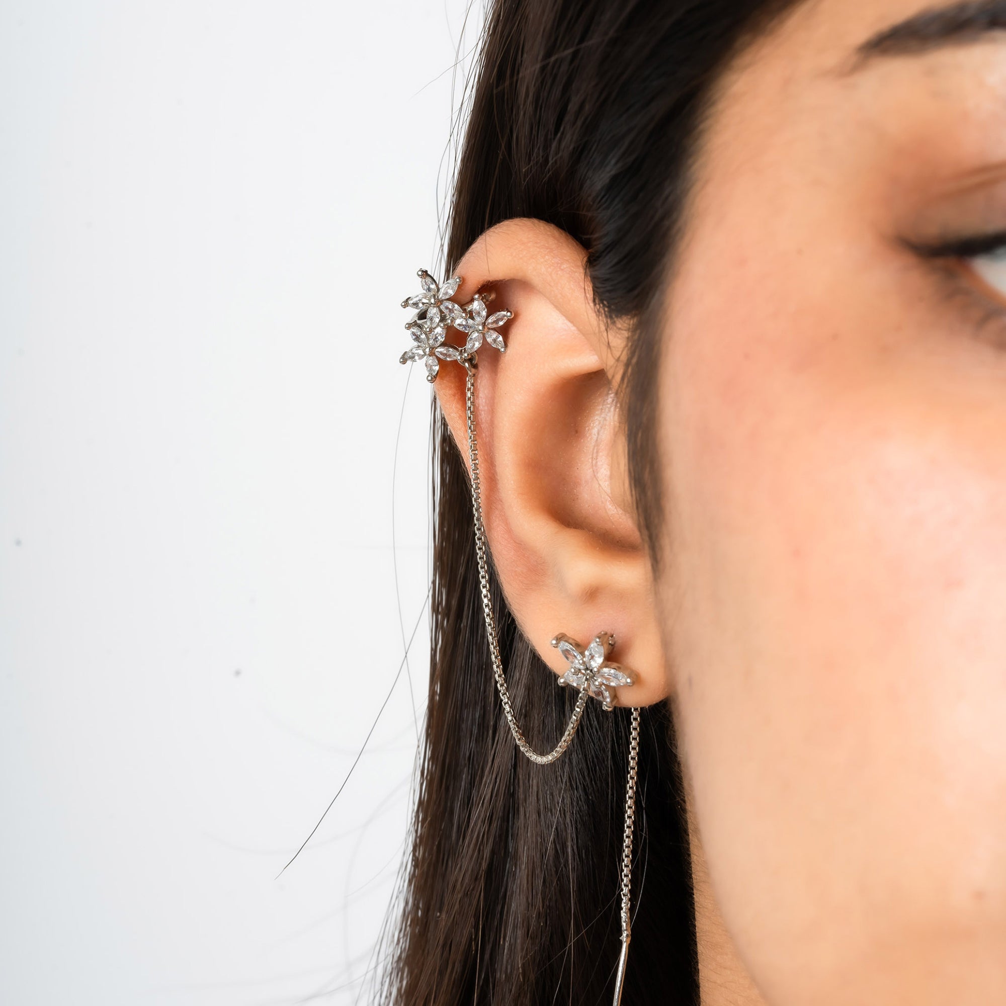 Floral Ear Cuff Threader Earrings