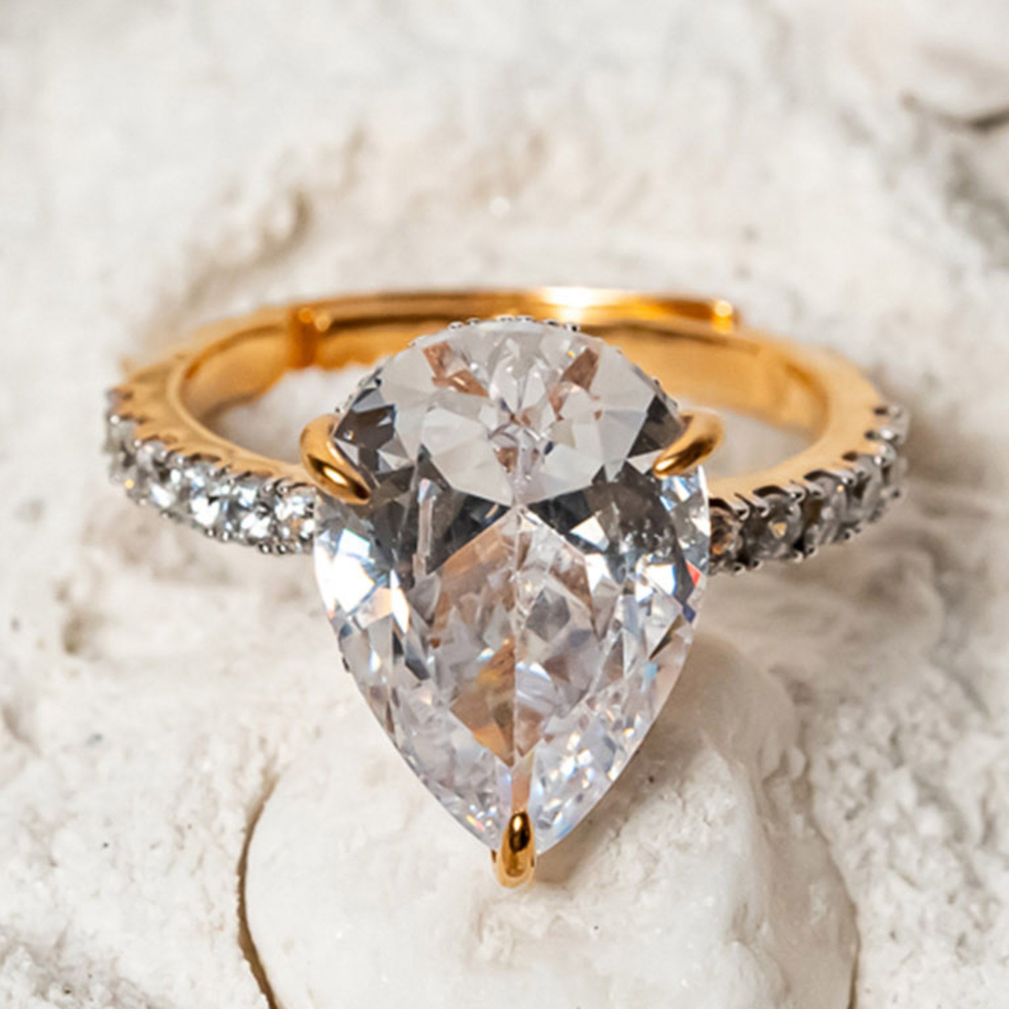 Gold Plated Pear Sparkle Ring