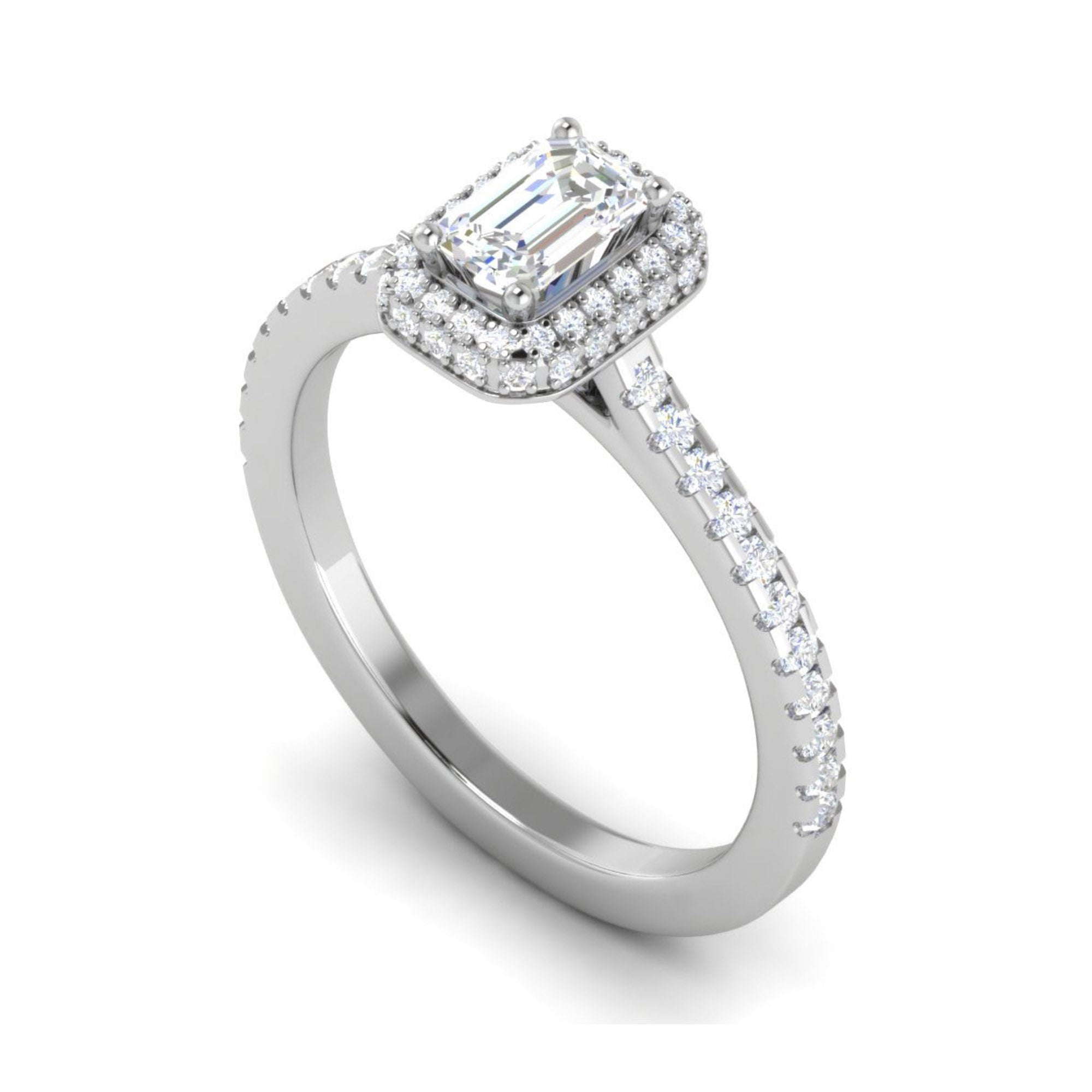 Emerald Cut Halo Adjustable Silver Ring