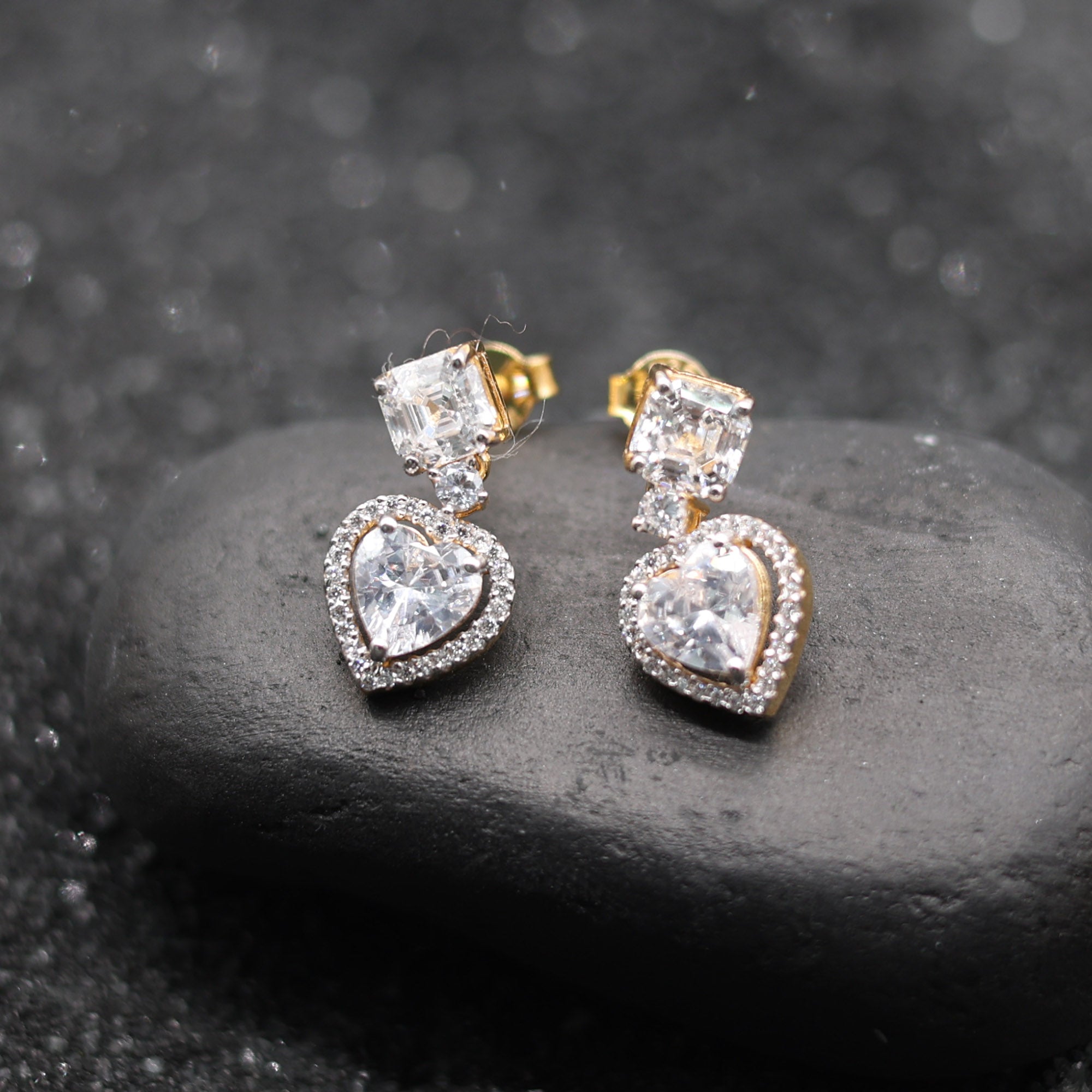 Square Heart Halo Drop Earrings