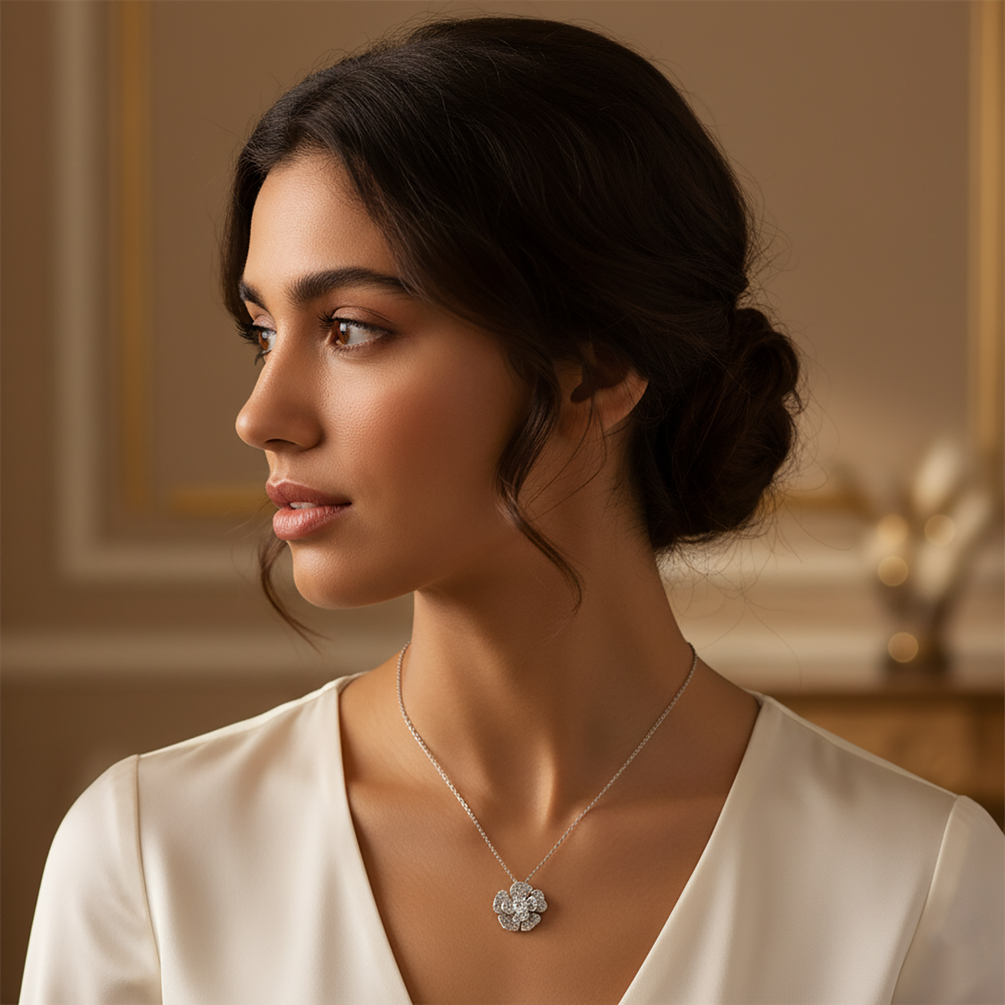 Dainty Silver Flower Pendant