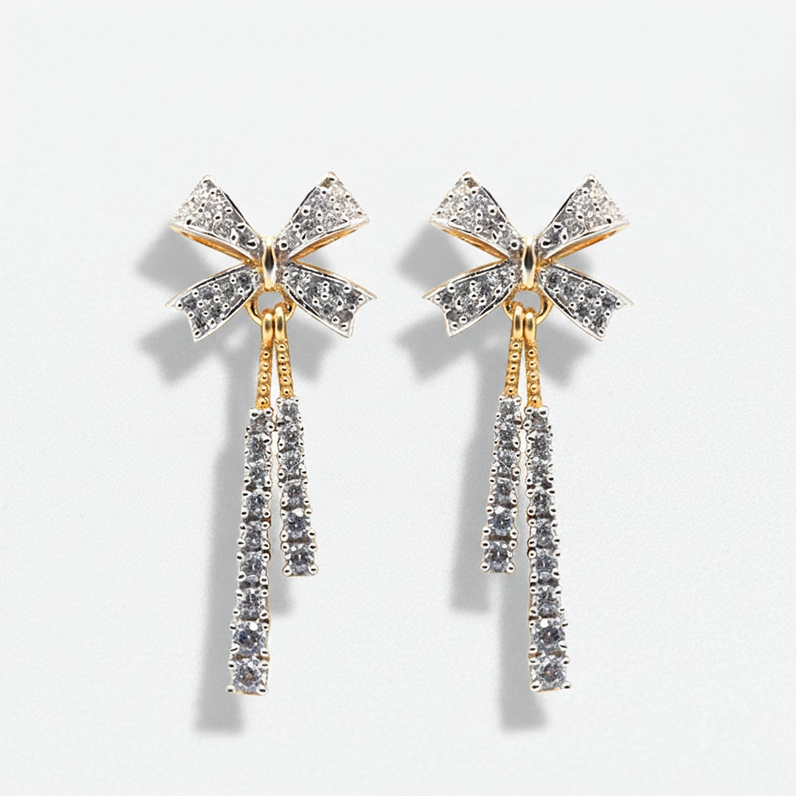 Silver Glittering Tassel Sophisticated Bowknot Yellow Gold Earring For Woman