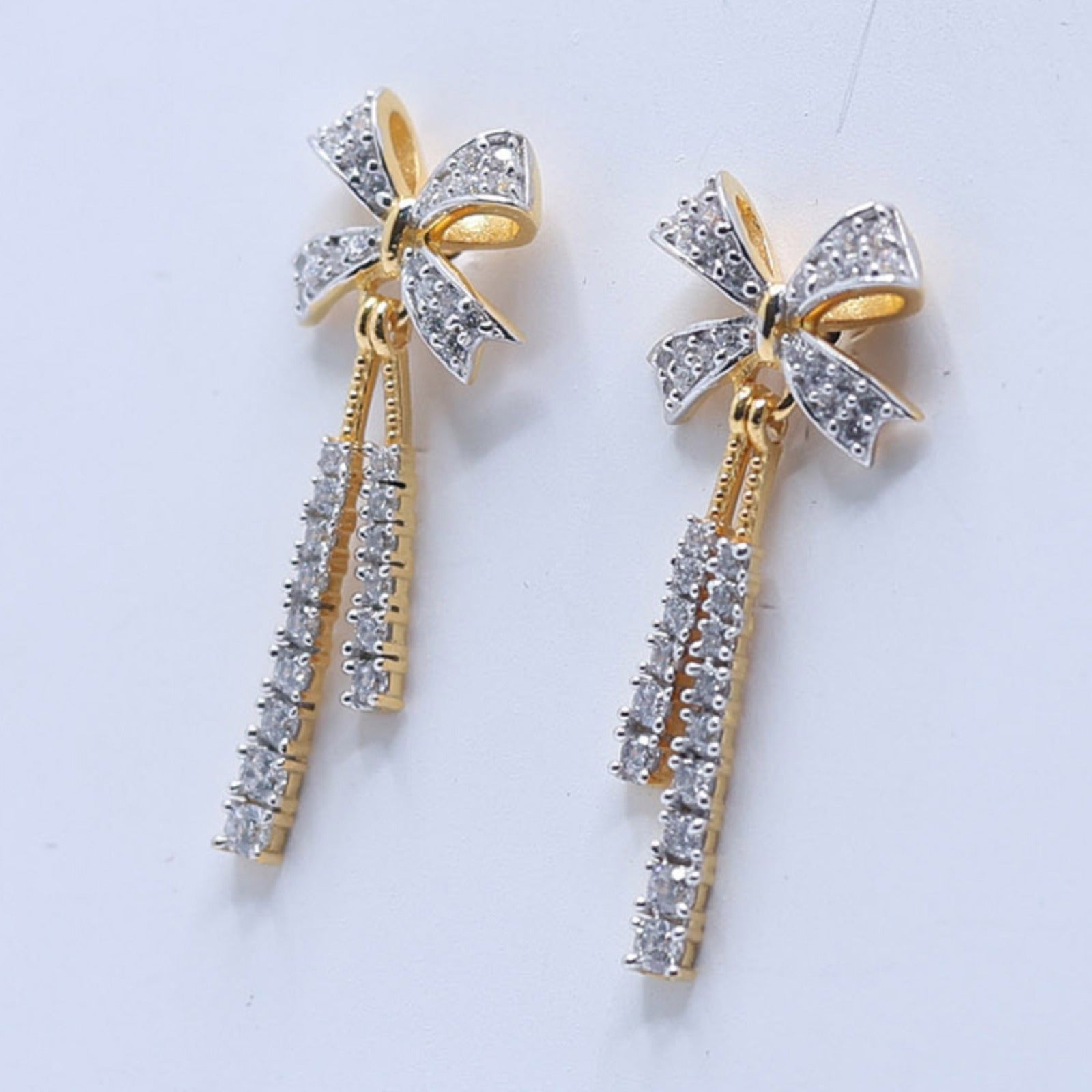 Silver Glittering Tassel Sophisticated Bowknot Yellow Gold Earring For Woman