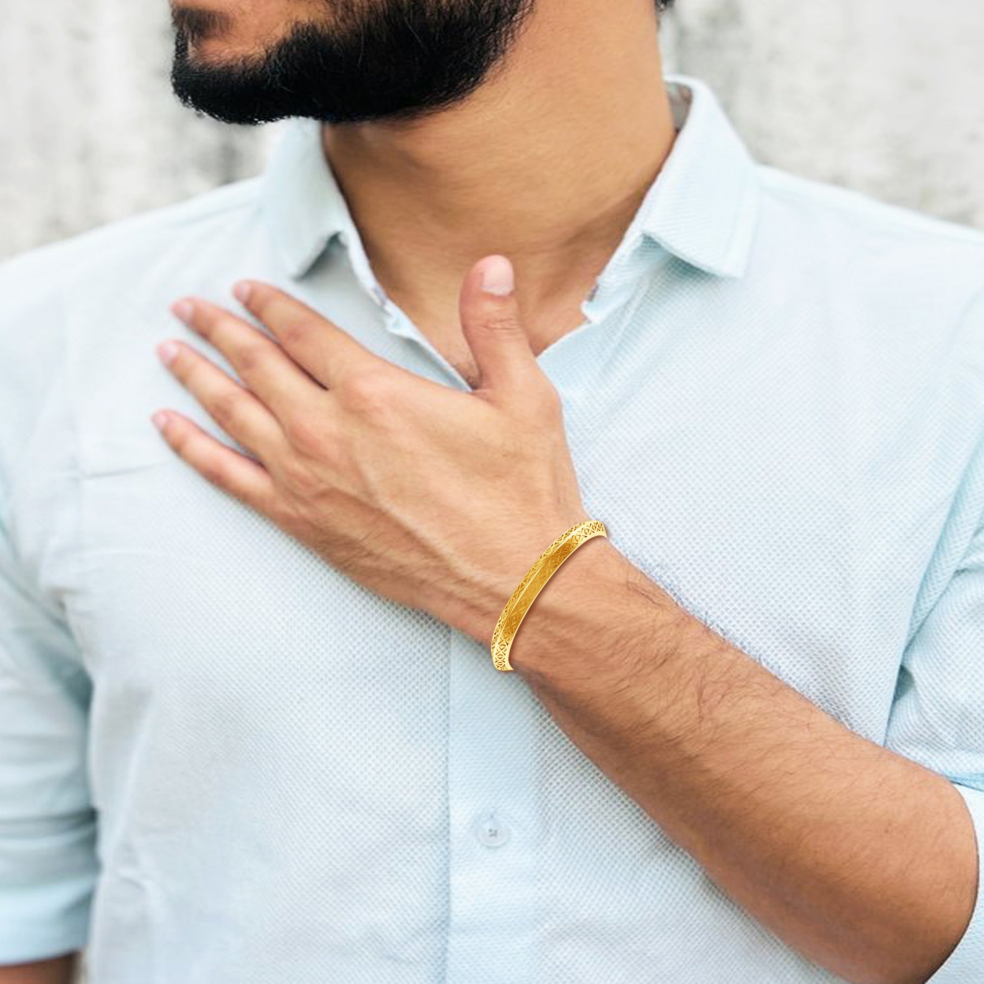 Yellow Gold Plated X Pattern Kada for Men’s