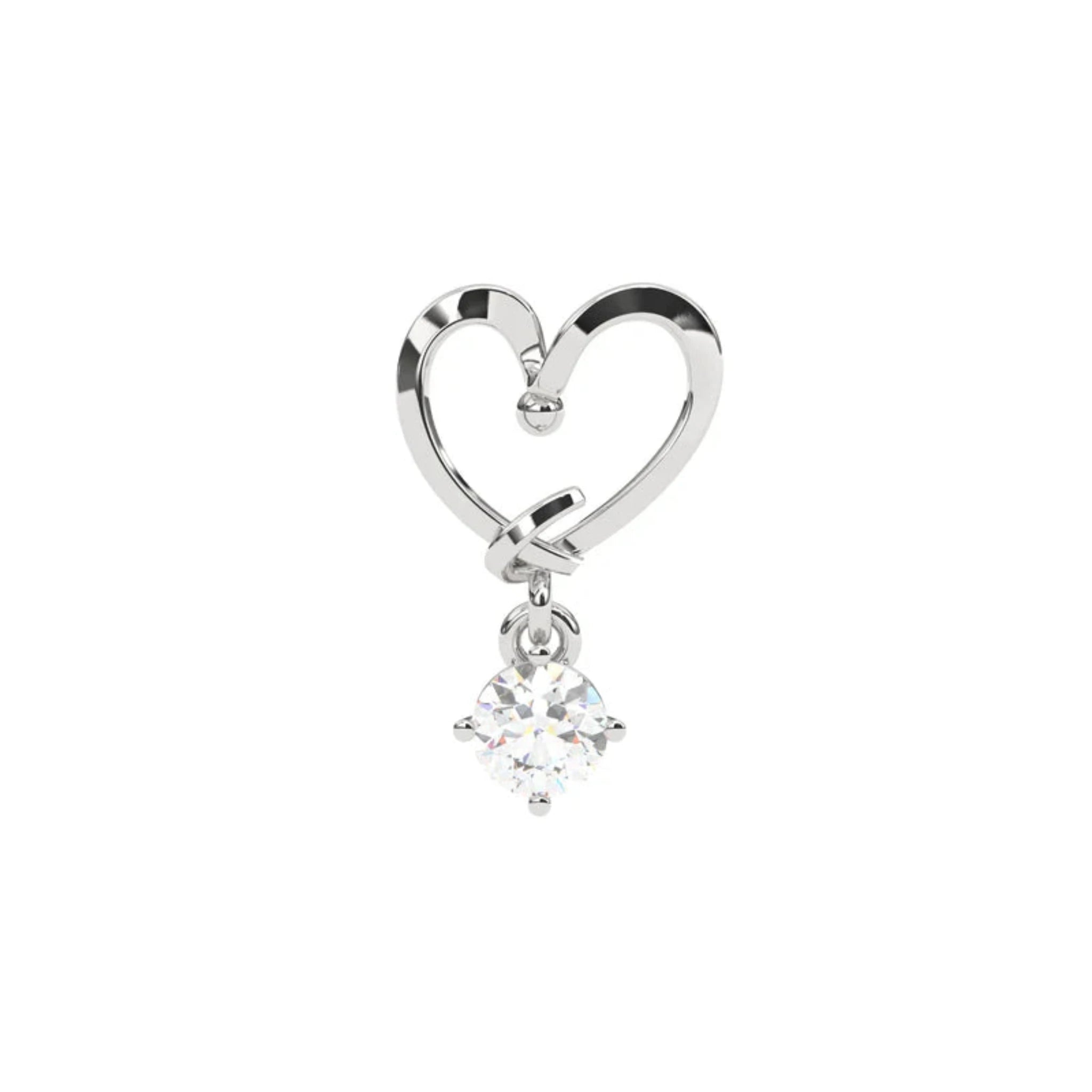 White Gold Adjustable Silver Brilliant Zirconia Heart Drop Stud Earring For Woman