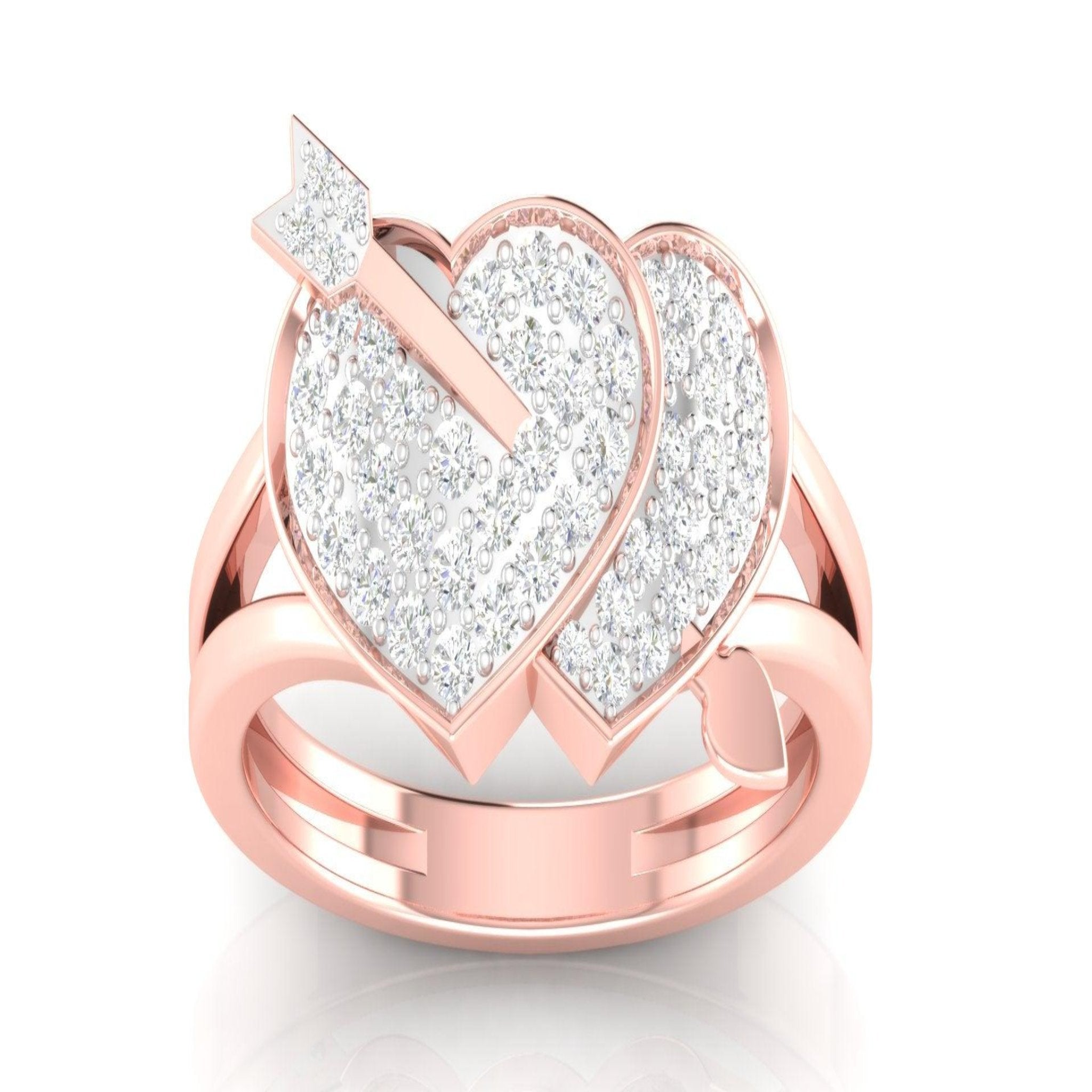 Dual Heart Rose Gold  Silver Adjustable Cupid's Arrow Band For Women