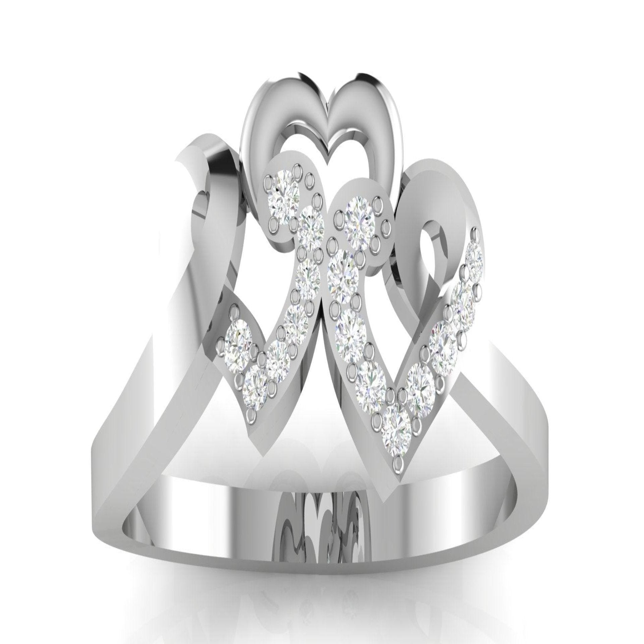 Triple Heart White Gold Silver Adjustable Stylish Ring For Women