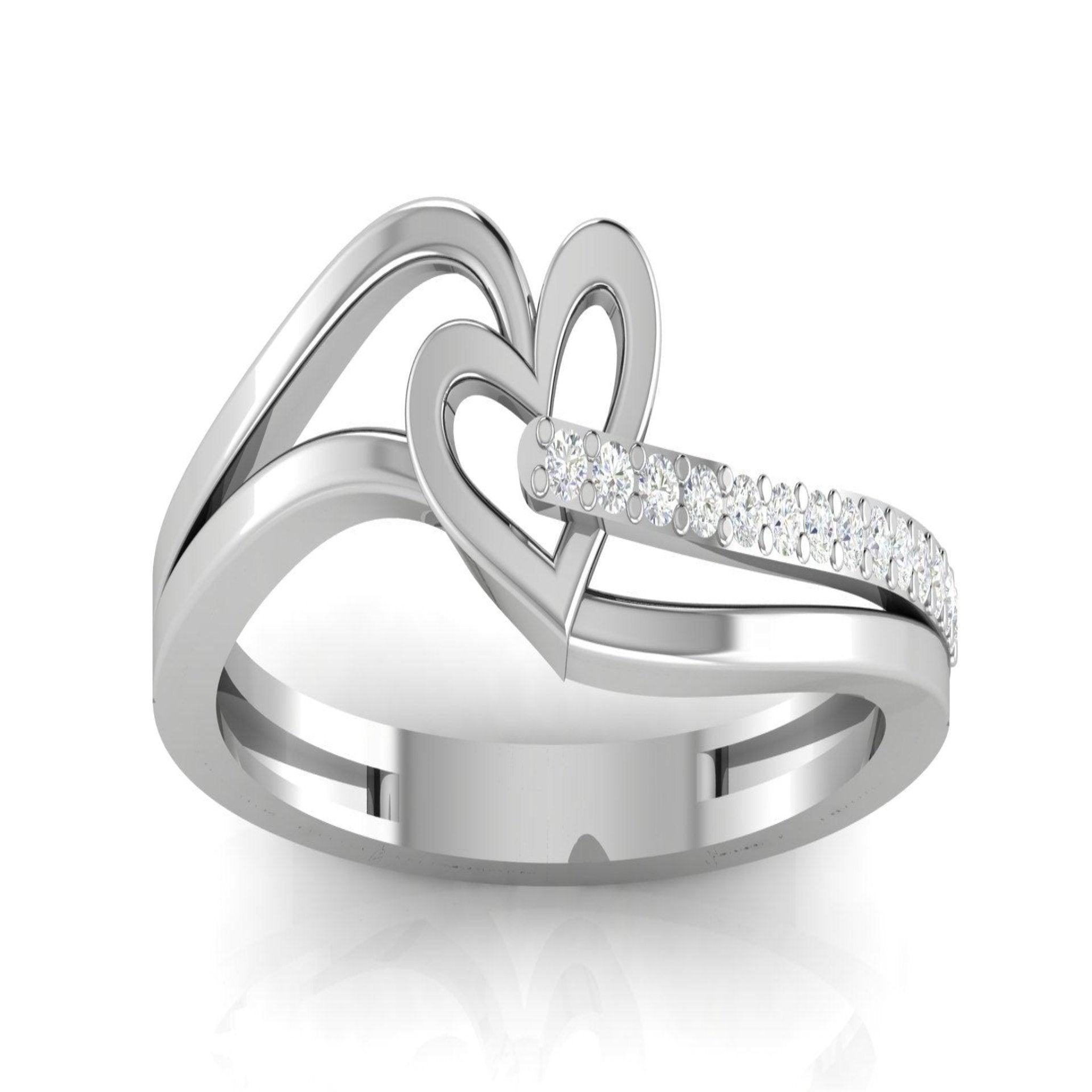 Delicate Heart White Gold Silver Adjustable Pave Diamond Band For Women