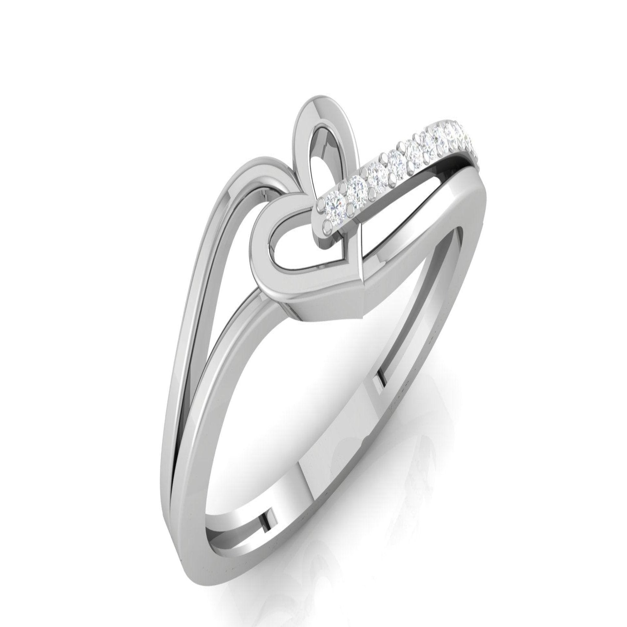 Delicate Heart White Gold Silver Adjustable Pave Diamond Band For Women