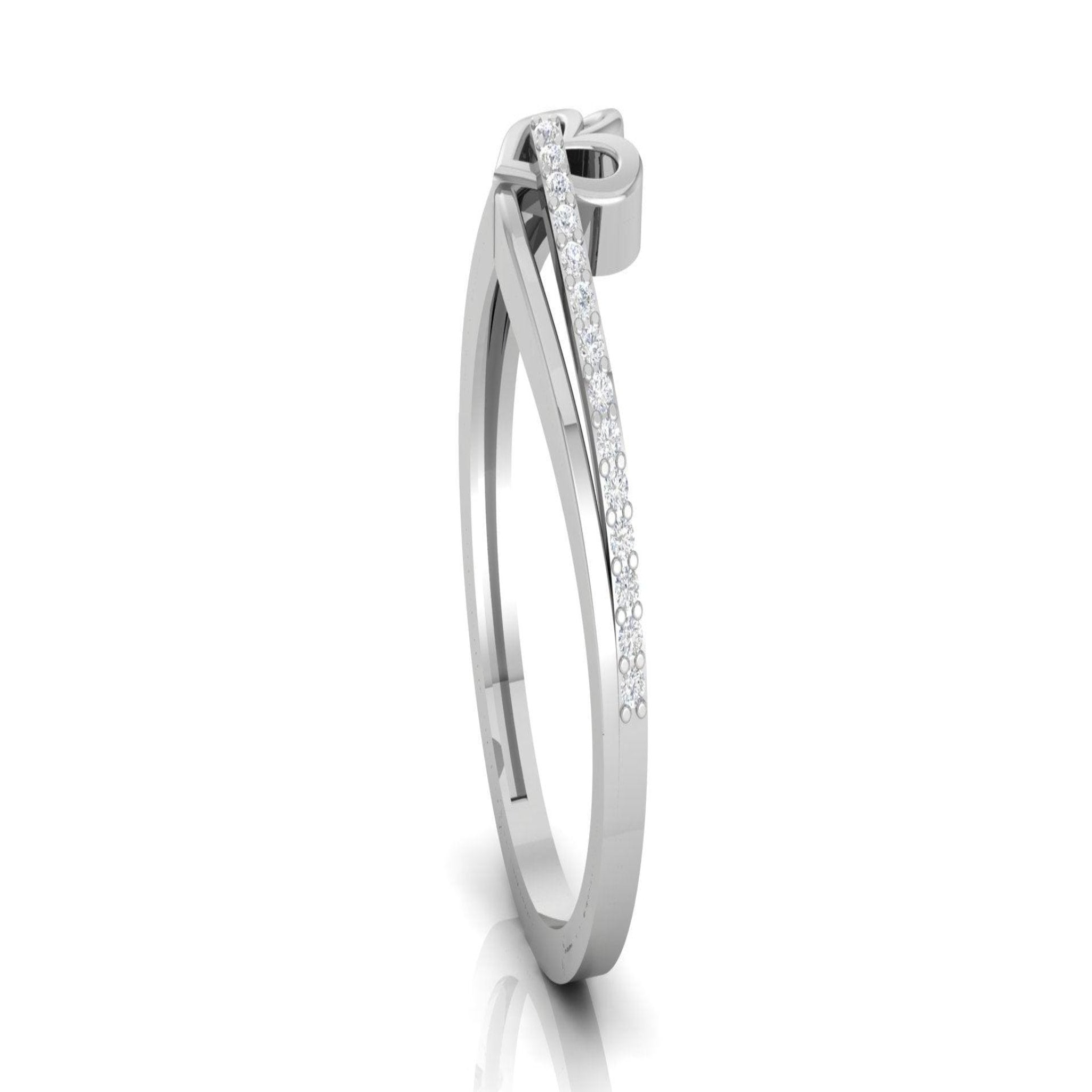 Delicate Heart White Gold Silver Adjustable Pave Diamond Band For Women