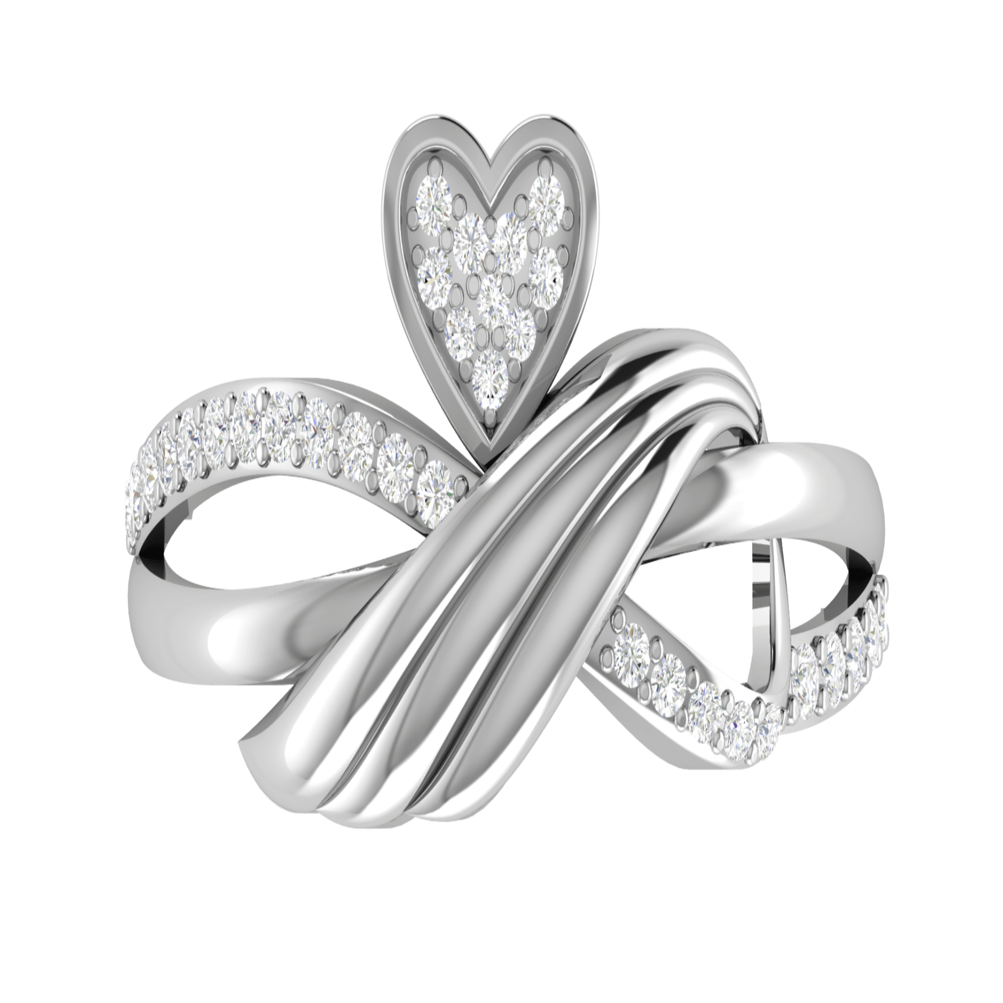 Eternity Heart White Gold Silver Adjustable Elegant Ring For Women